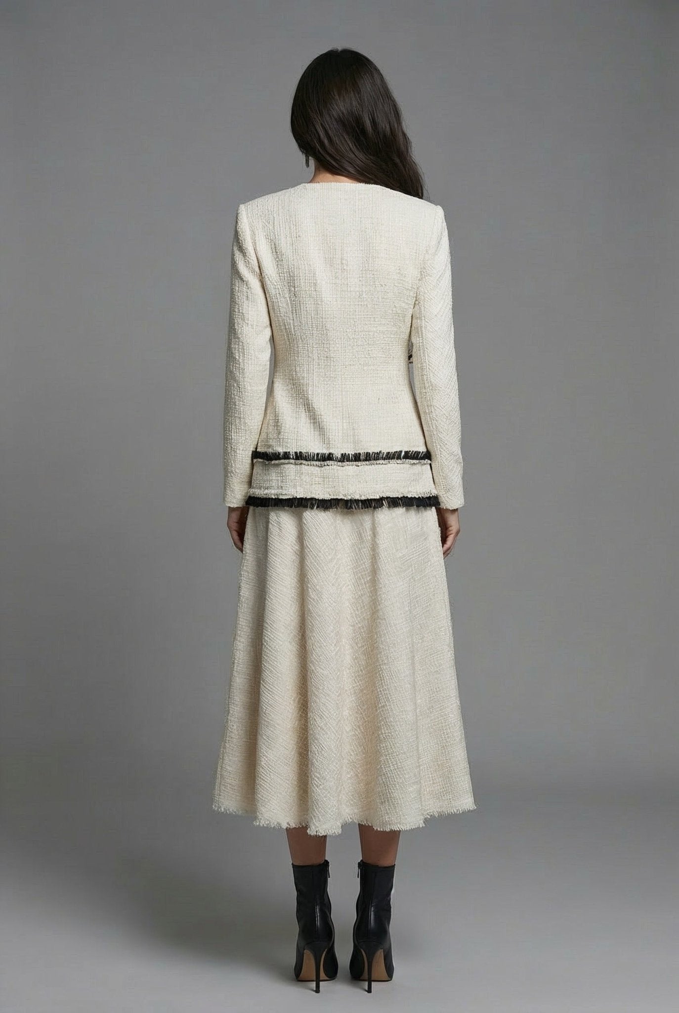 Ariadne - Ivory Textured Dress with Contrast Trim - SIMOVSKA