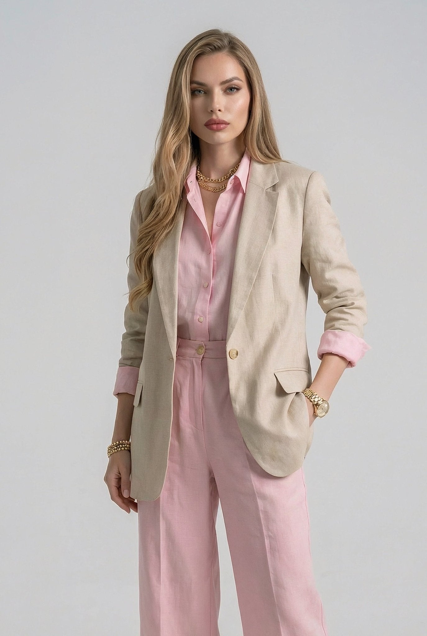 Beige Linen Blazer - SIMOVSKA