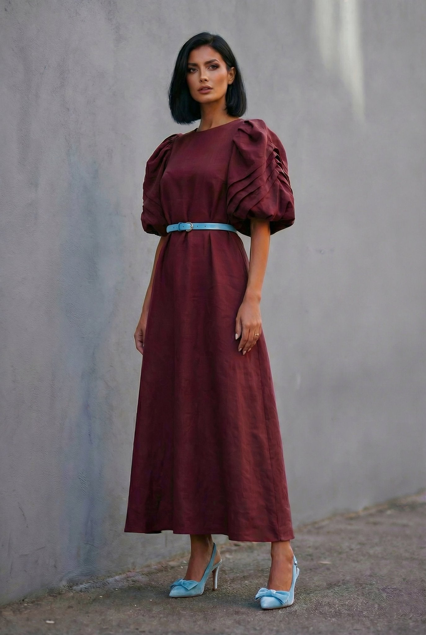 Bella Dress - Burgundy Linen - SIMOVSKA