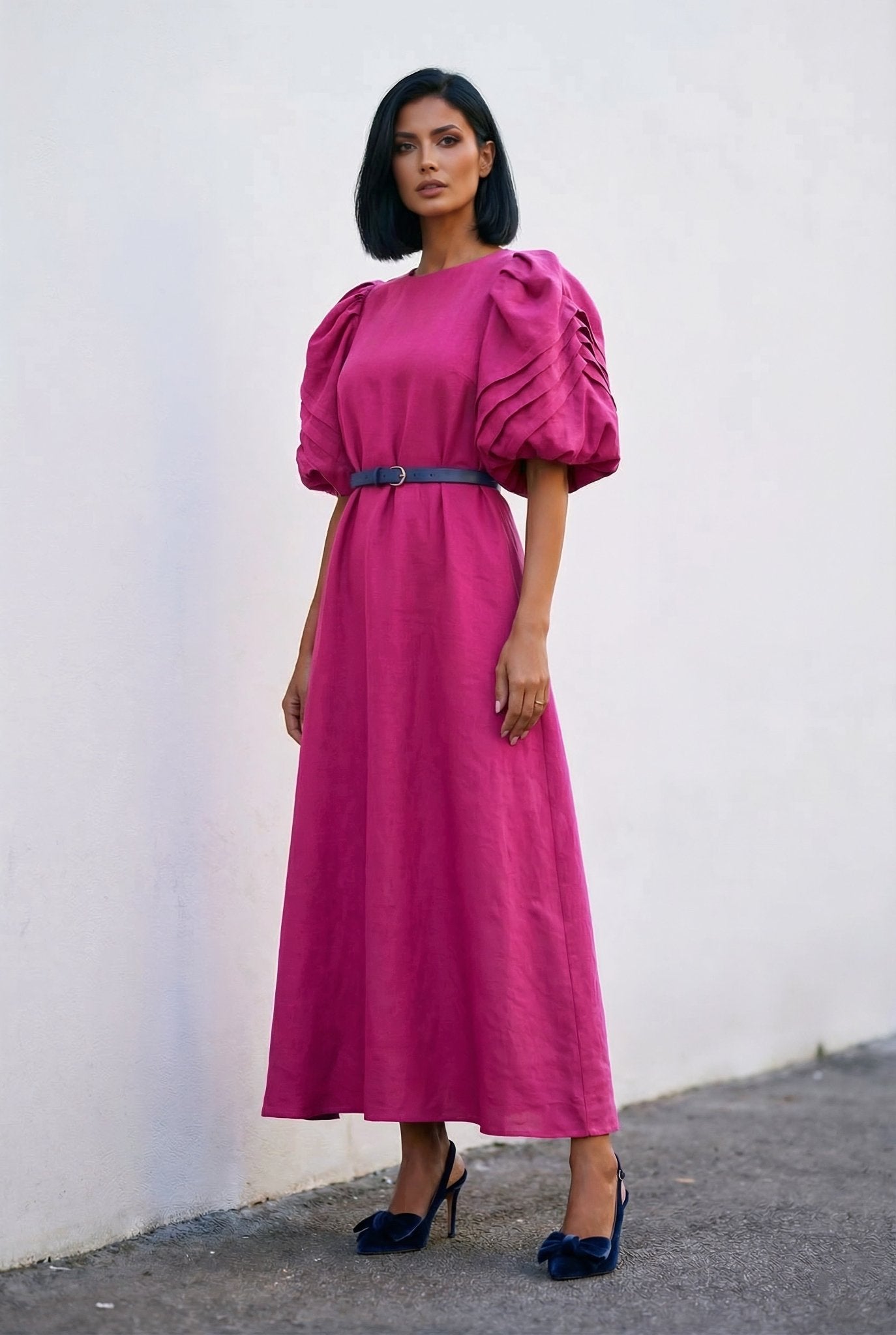 Bella Dress - Fuchsia Linen Dress - SIMOVSKA