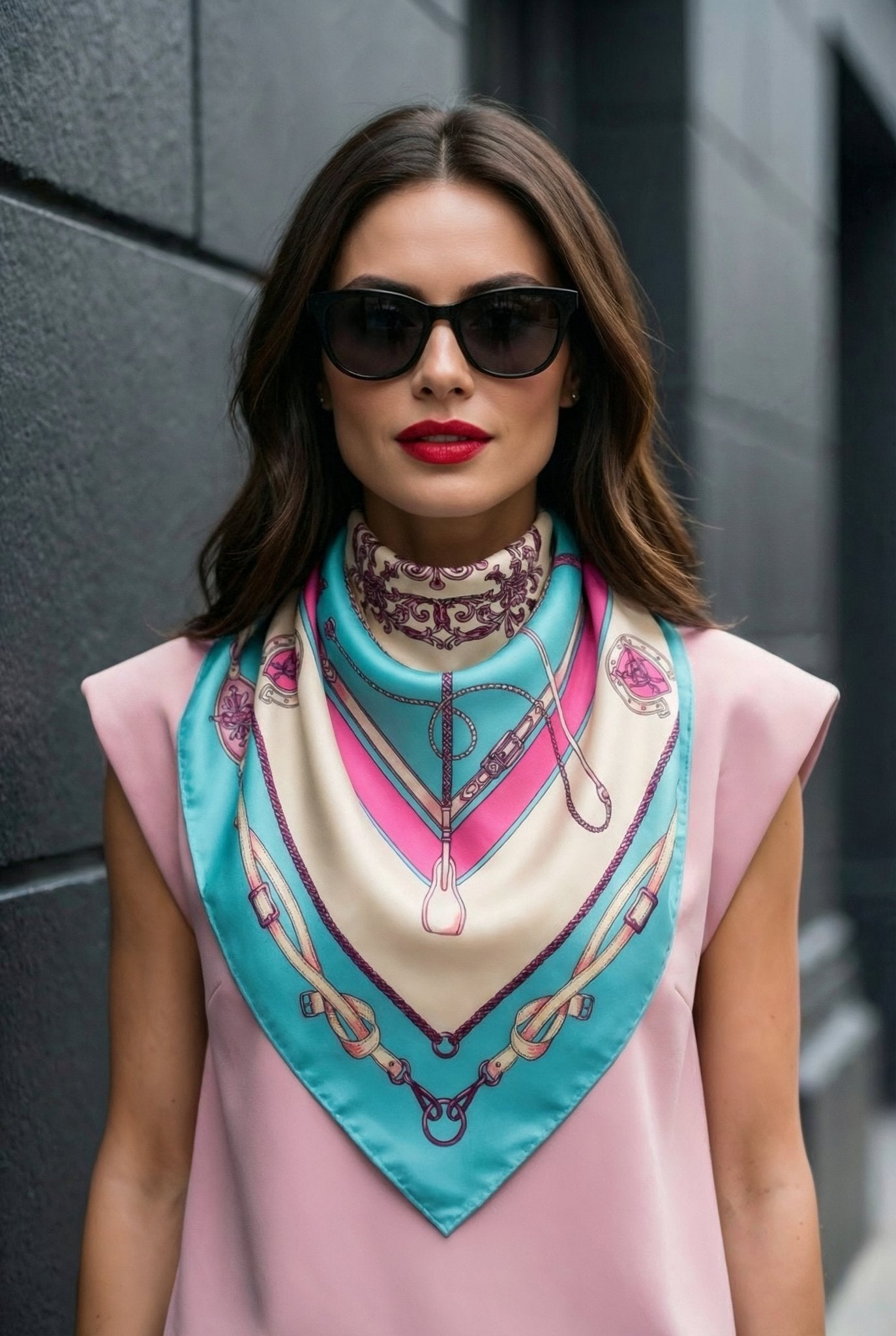 Equestrian Heritage Scarf – Turquoise & Pink - SIMOVSKA