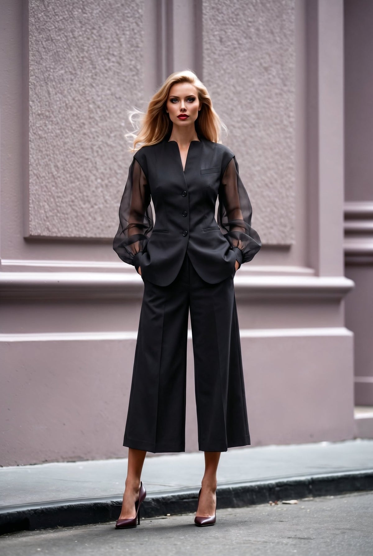 Giulia set : cotton & elastic Punto di Milano set with caped sleeves in black - SIMOVSKA