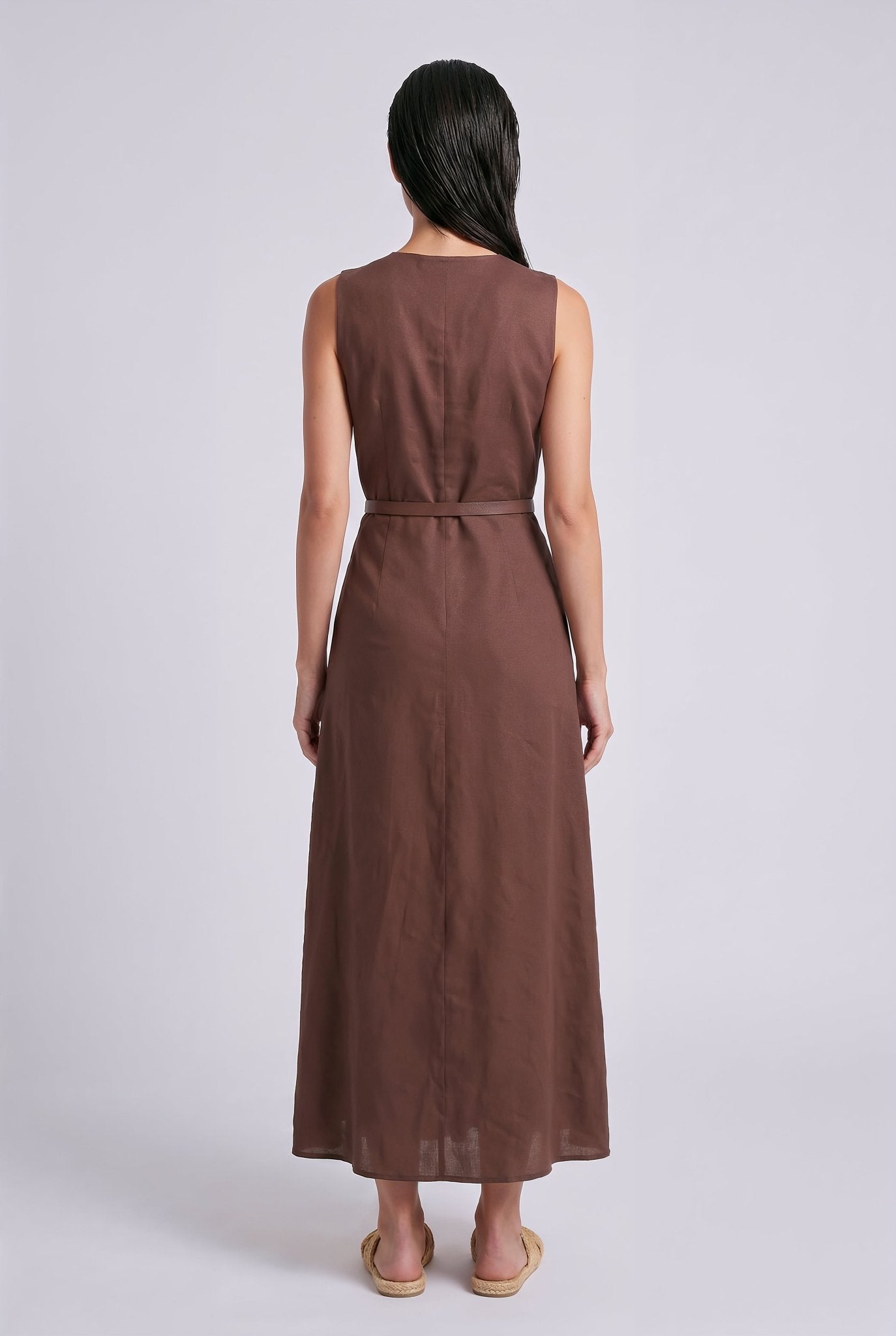 Paros Dress – Chocolate Brown Pure Linen - SIMOVSKA