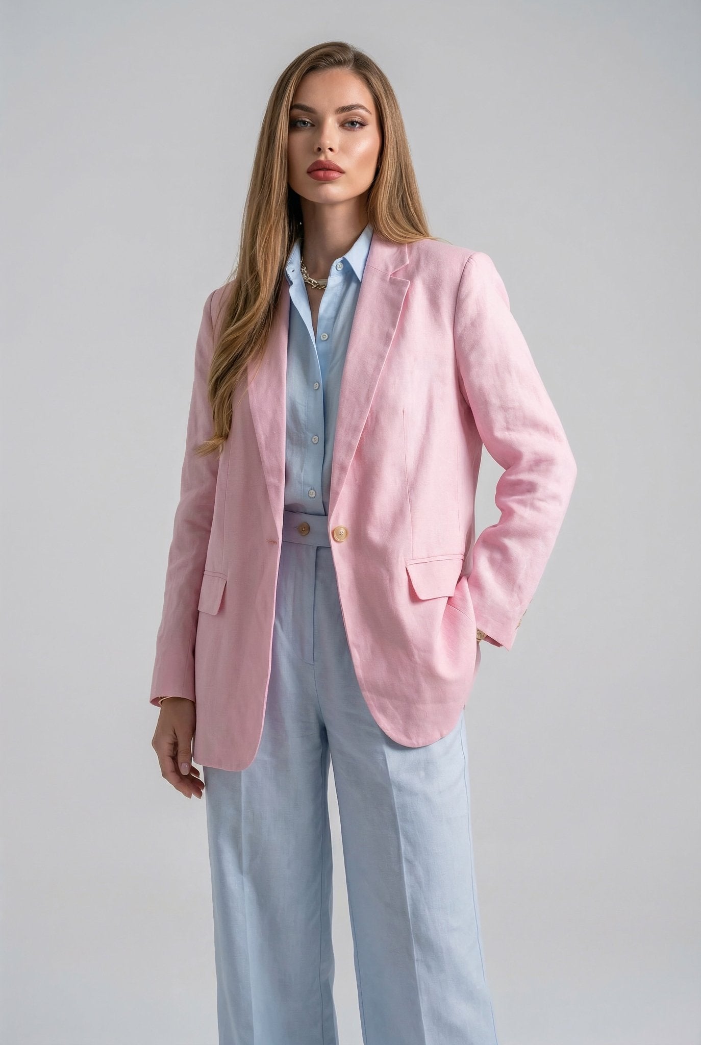 Pink Linen Blazer - SIMOVSKA