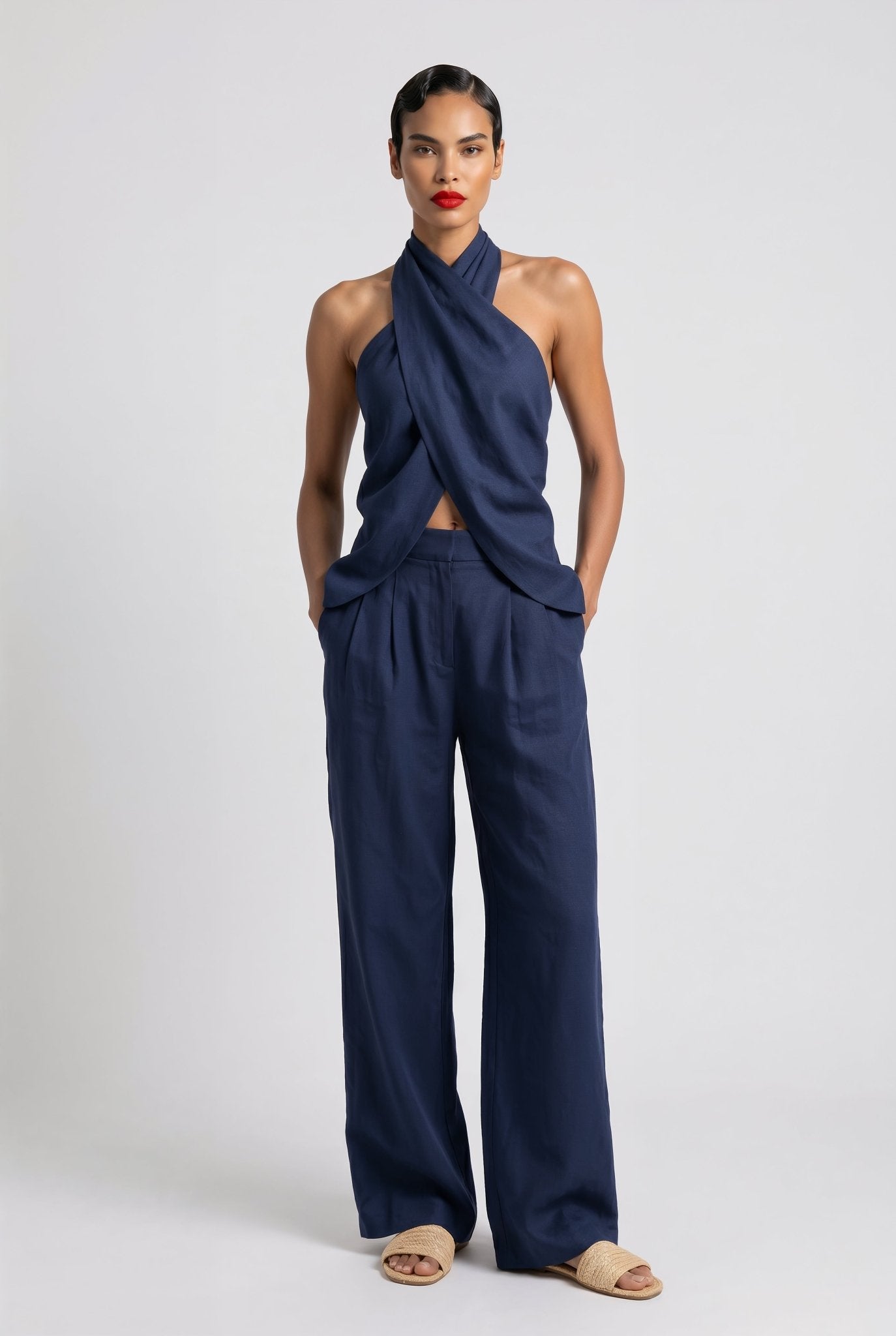 Santorini Set – Navy Blue Pure Linen - SIMOVSKA