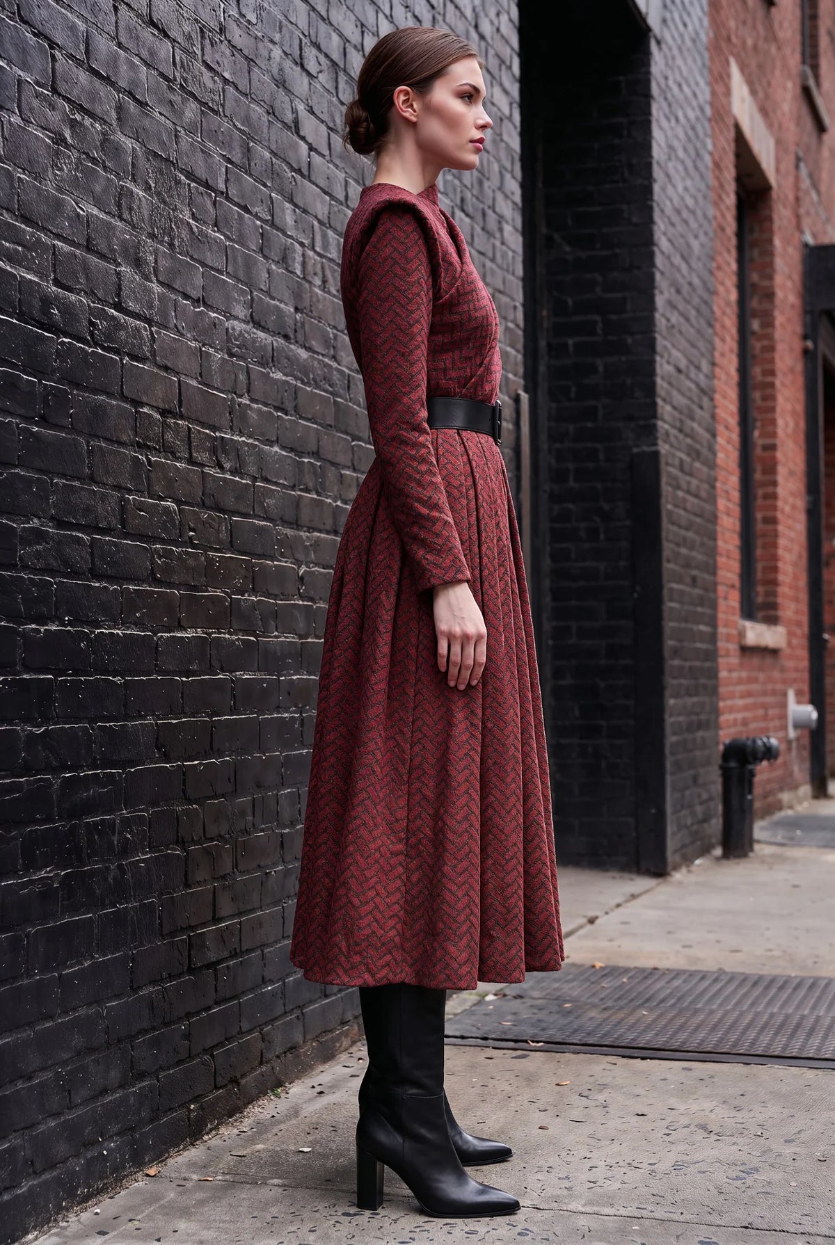 Paris Red and Black Geometric Midi Dress