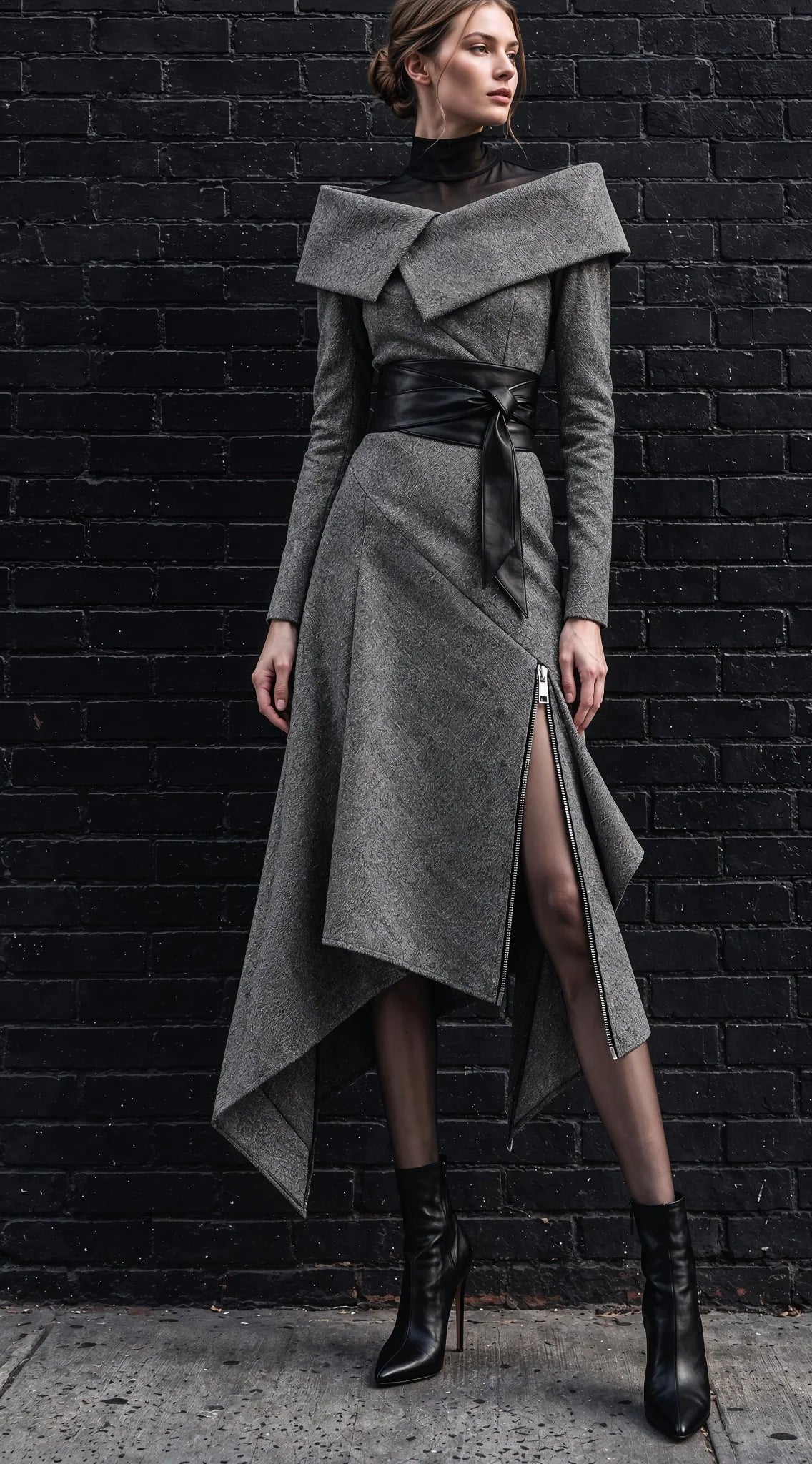 Tokyo Heather Grey Asymmetric Midi Dress