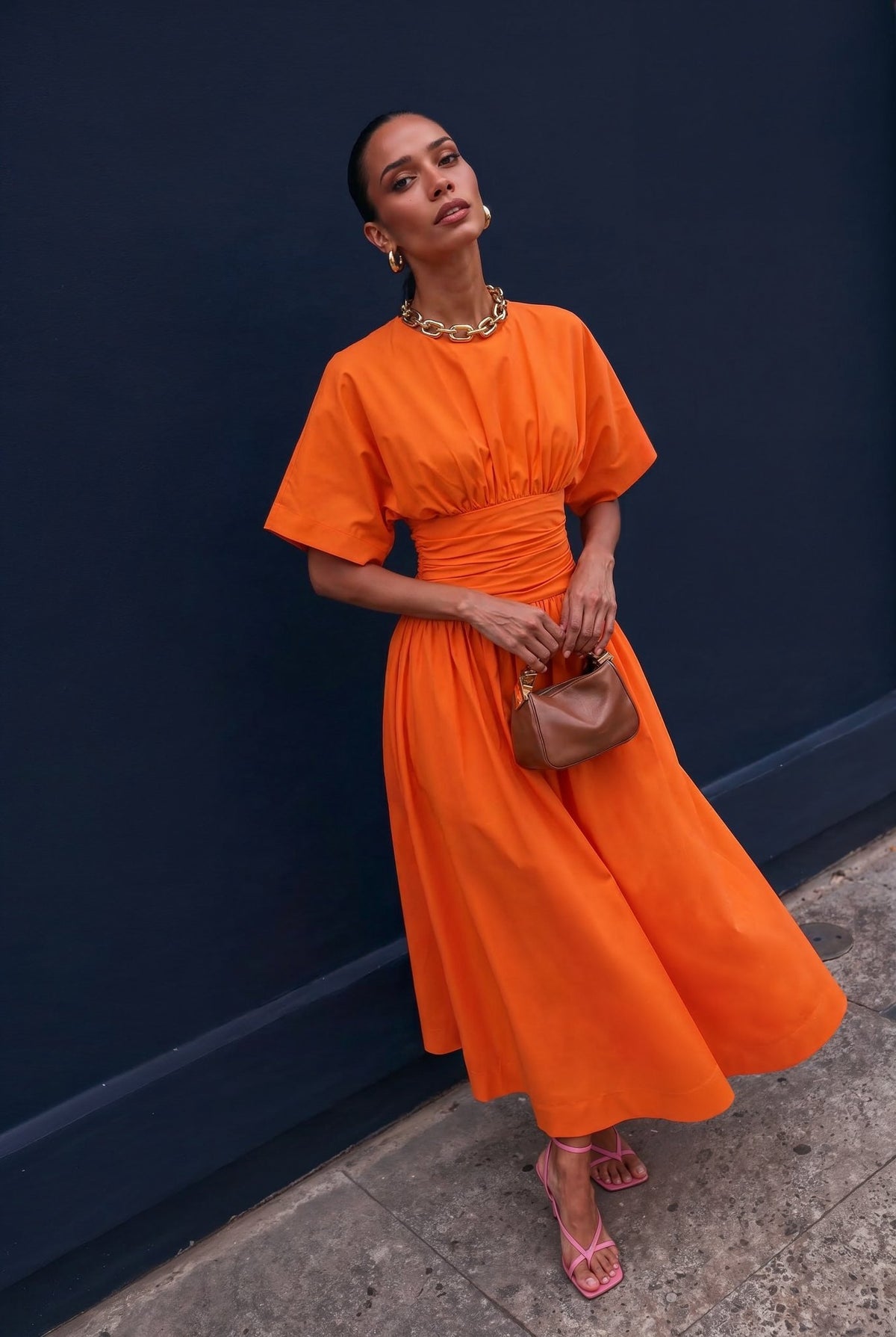 orange dress with puff sleeves Valencia Maxi Color:lapis Tie Neck BFCM22_GIFTING Blue and Yellow Dress