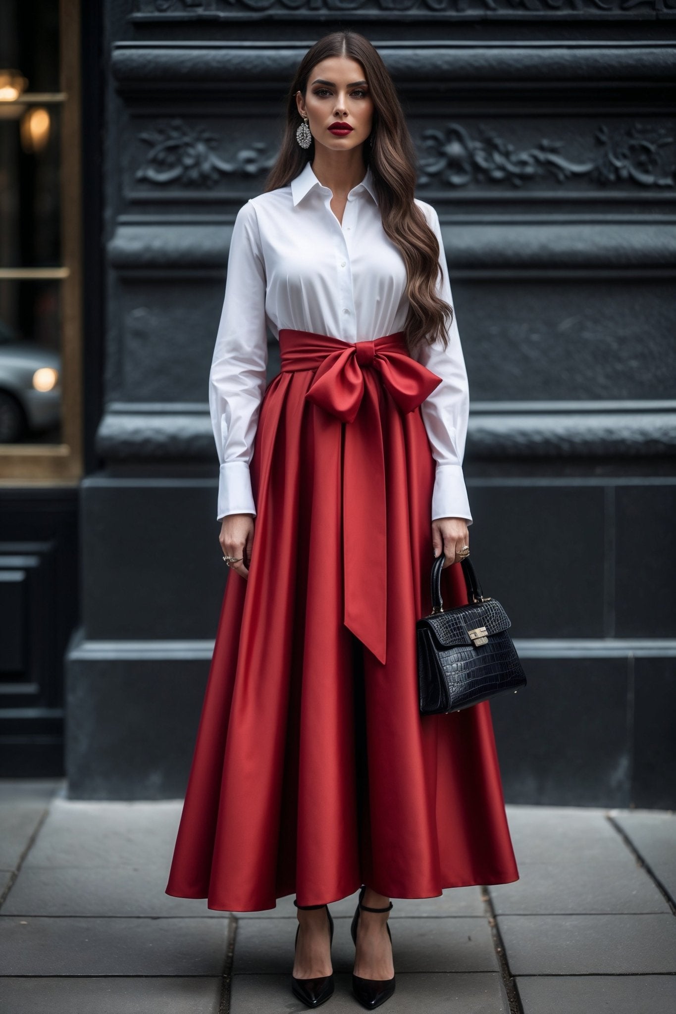 Vienna Skirt – Red Cotton Twill Elegance - SIMOVSKA