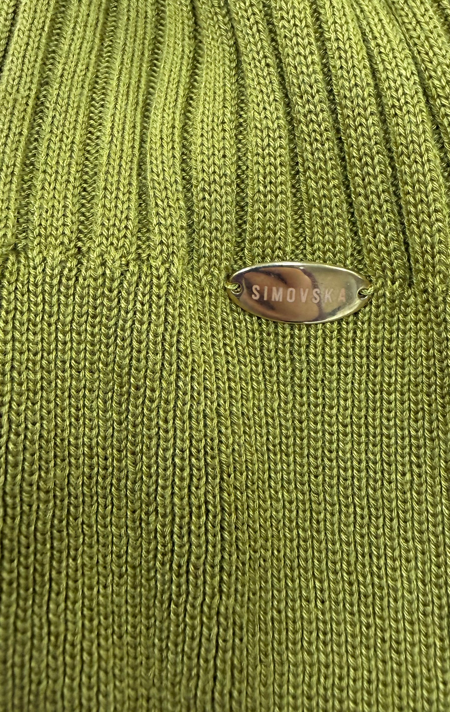 Celestine olive ribbed knit midi dress, front view