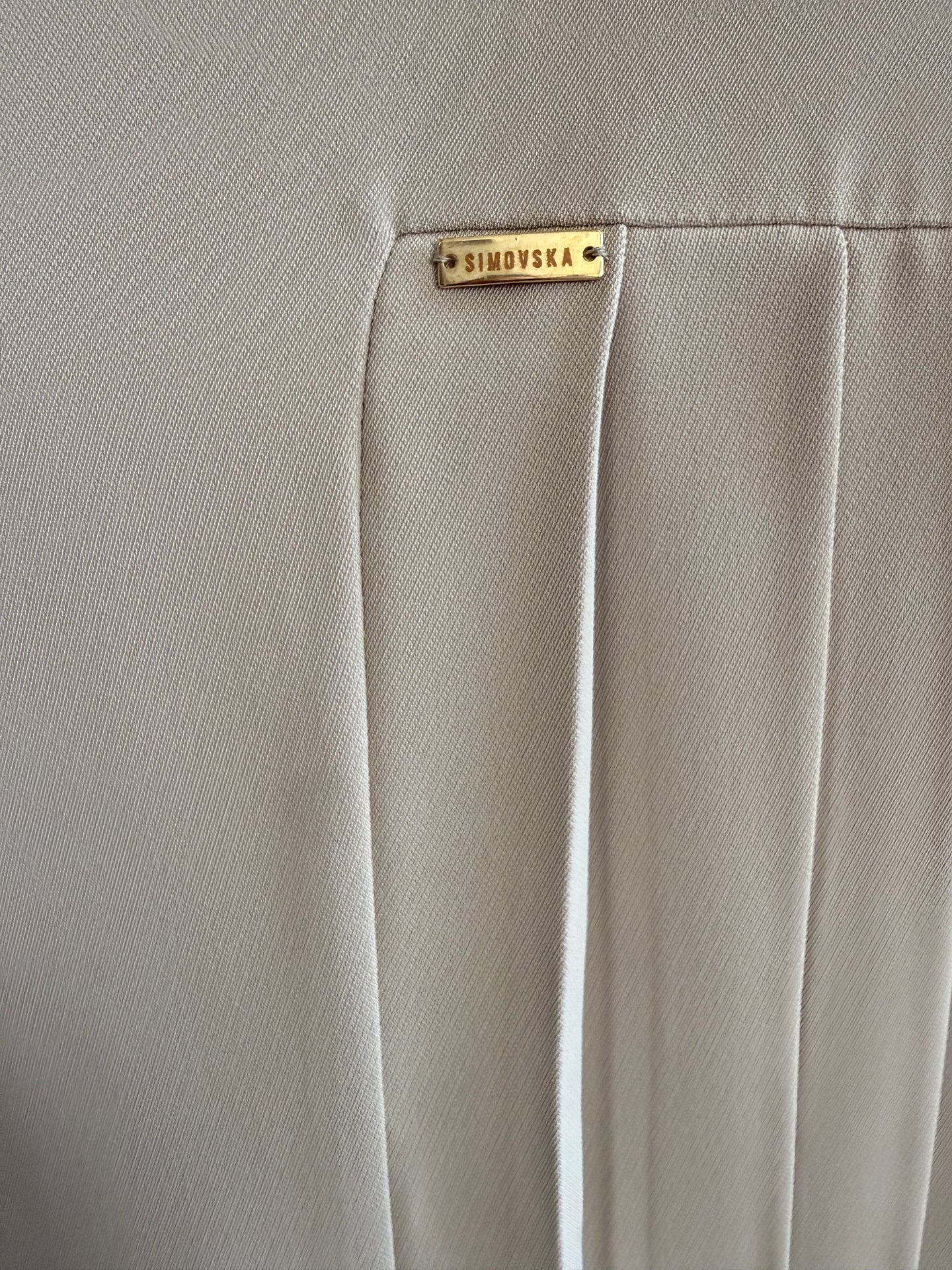 Carmen Dress: Crepe Viscose Asymmetric Pleated dress in Light Taupe - SIMOVSKA