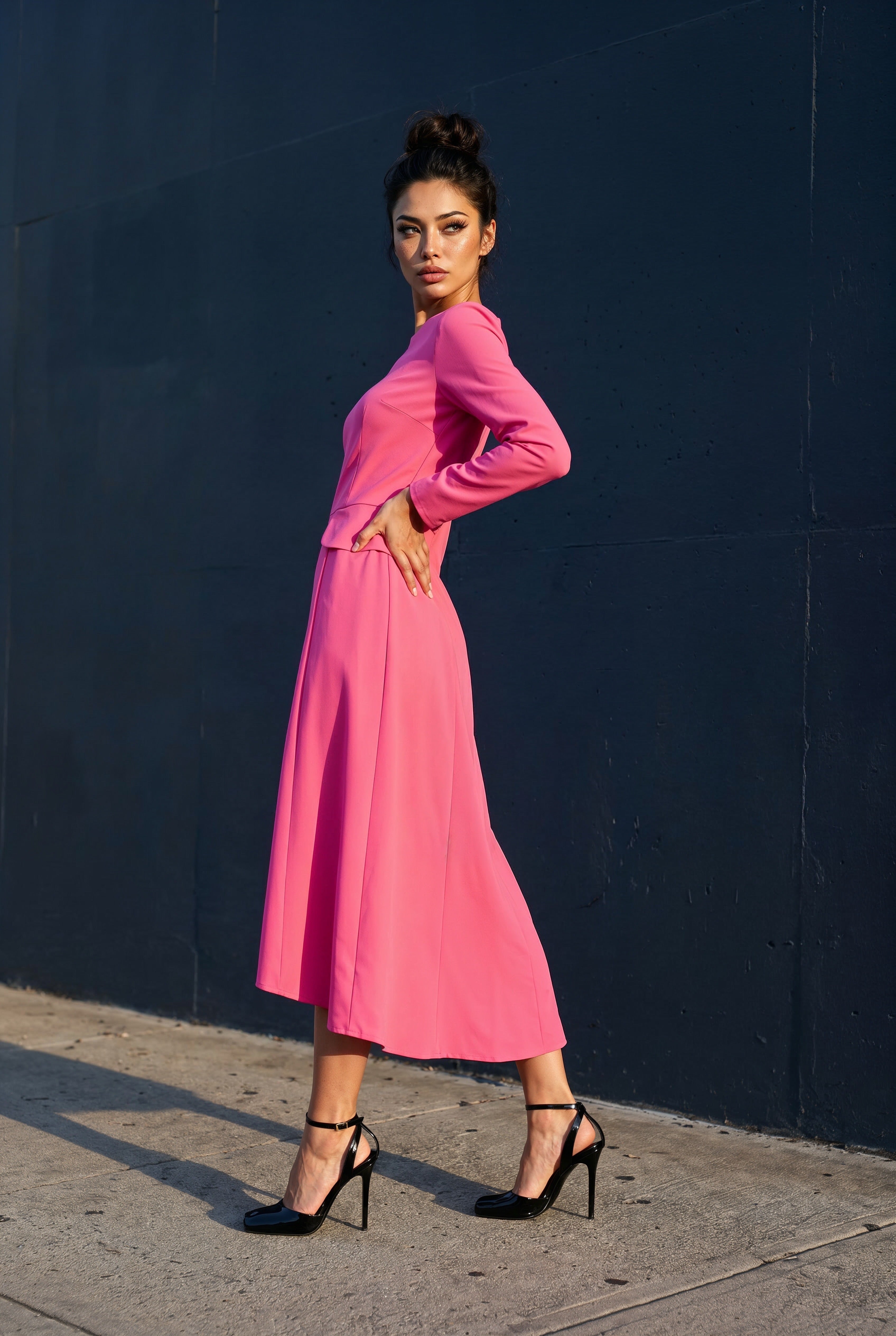 Romana Dress in Pink Crepe