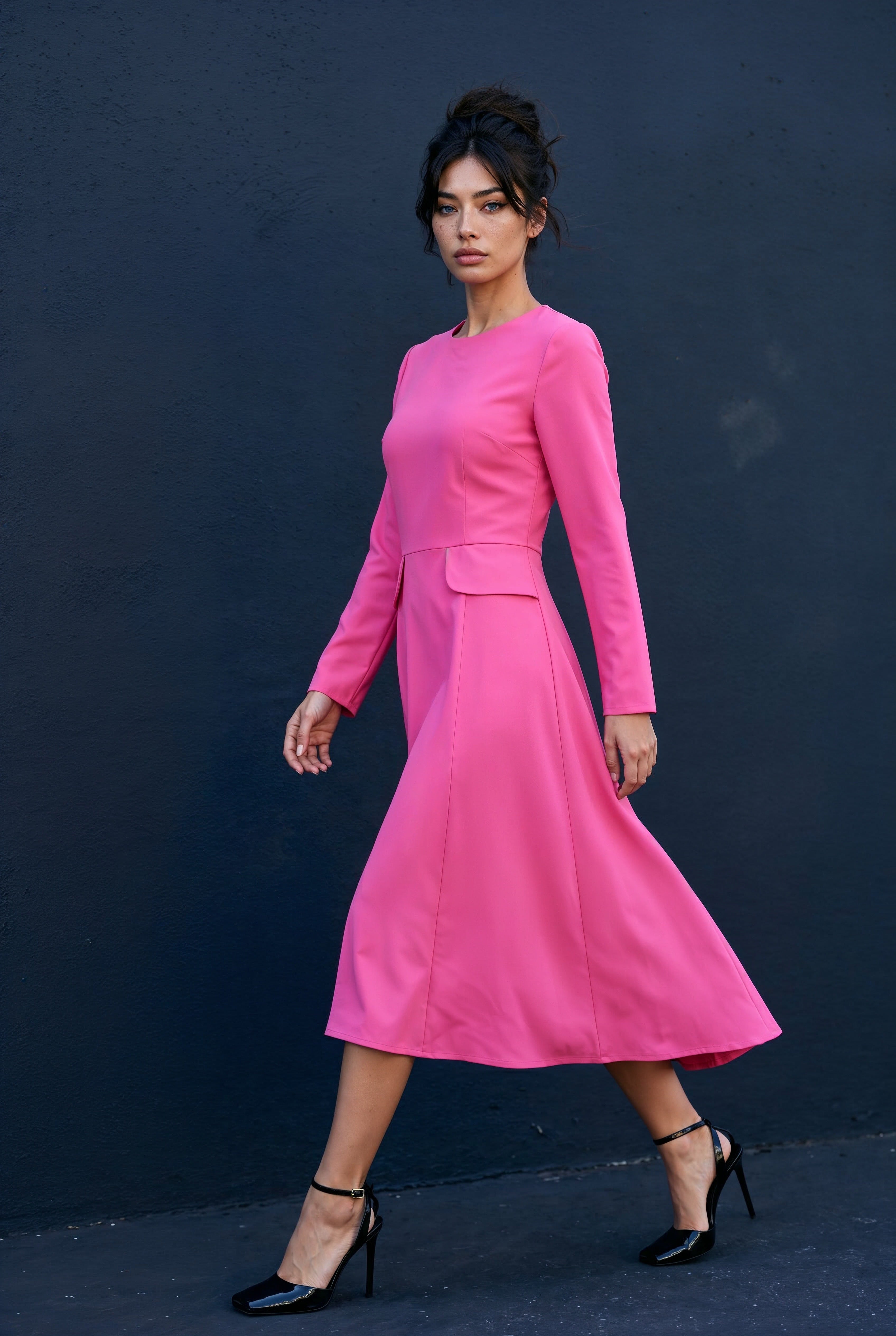 Romana Dress in Pink Crepe