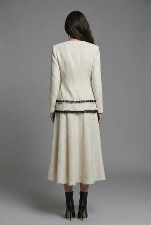 Ariadne - Ivory Textured Dress with Contrast Trim - SIMOVSKA