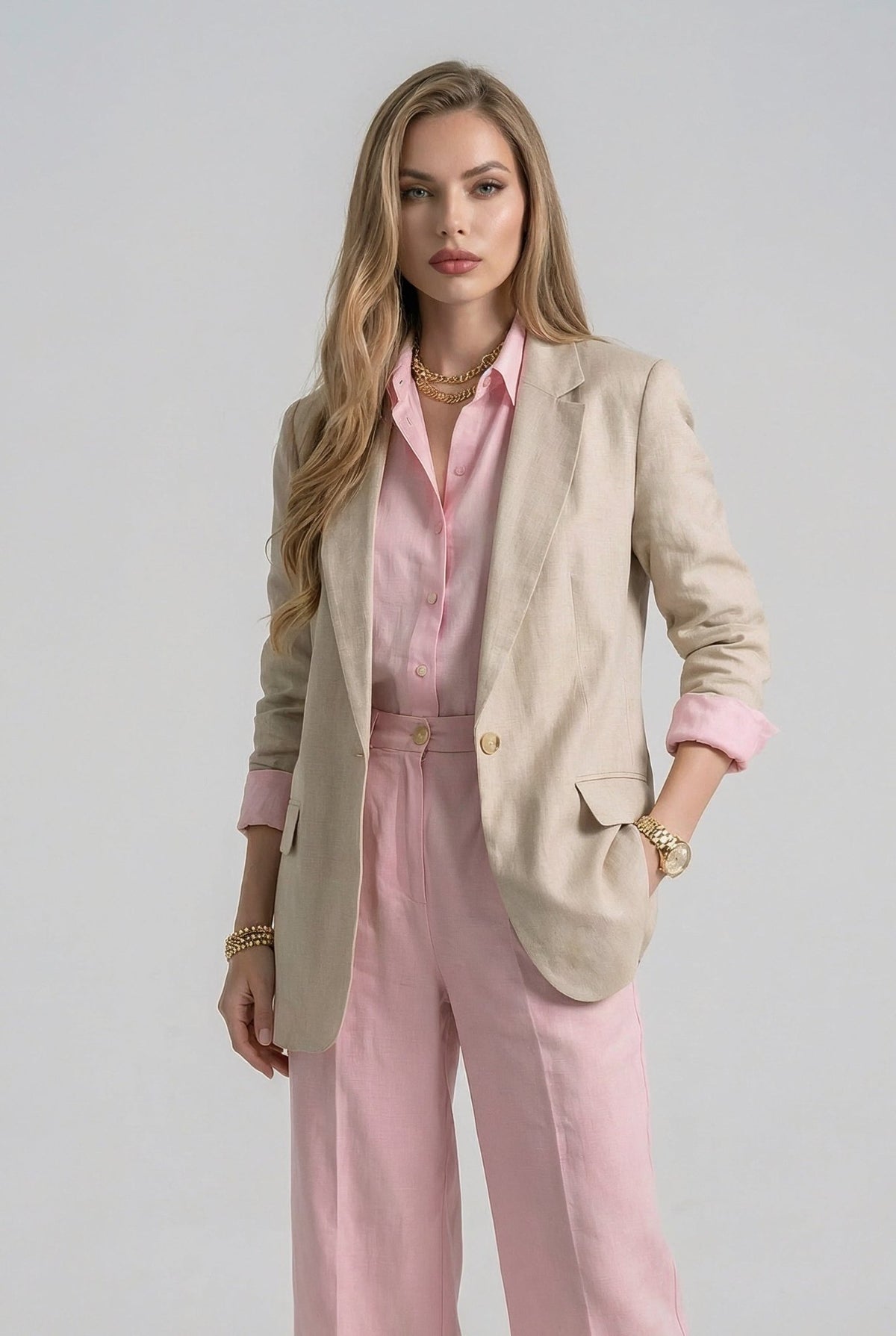 Beige Linen Blazer - SIMOVSKA