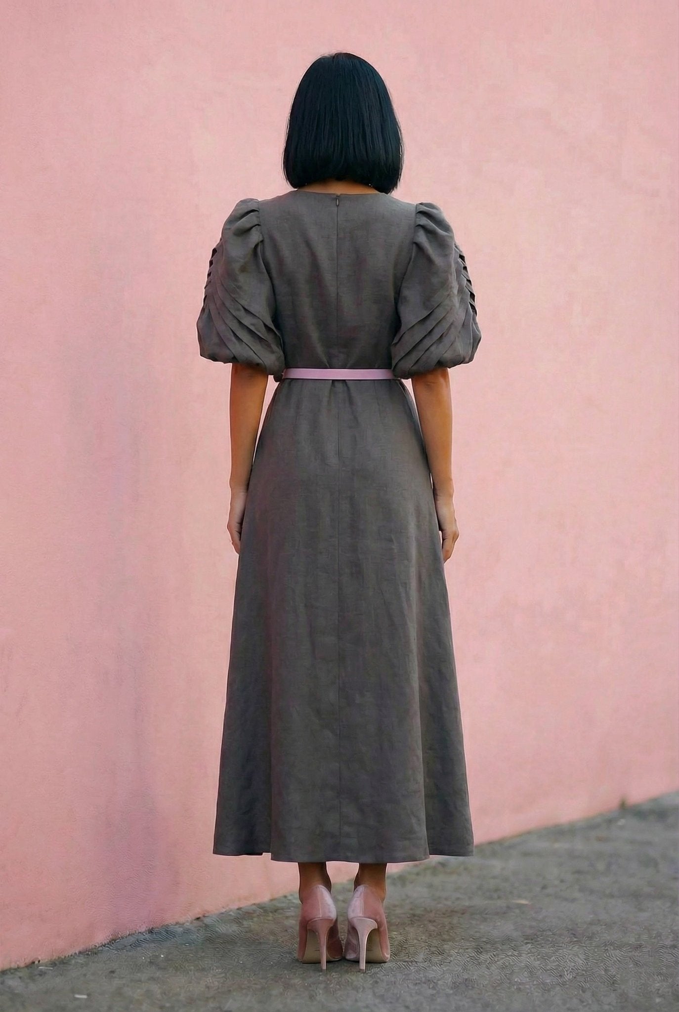 Bella Dress - Charcoal Grey Linen - SIMOVSKA
