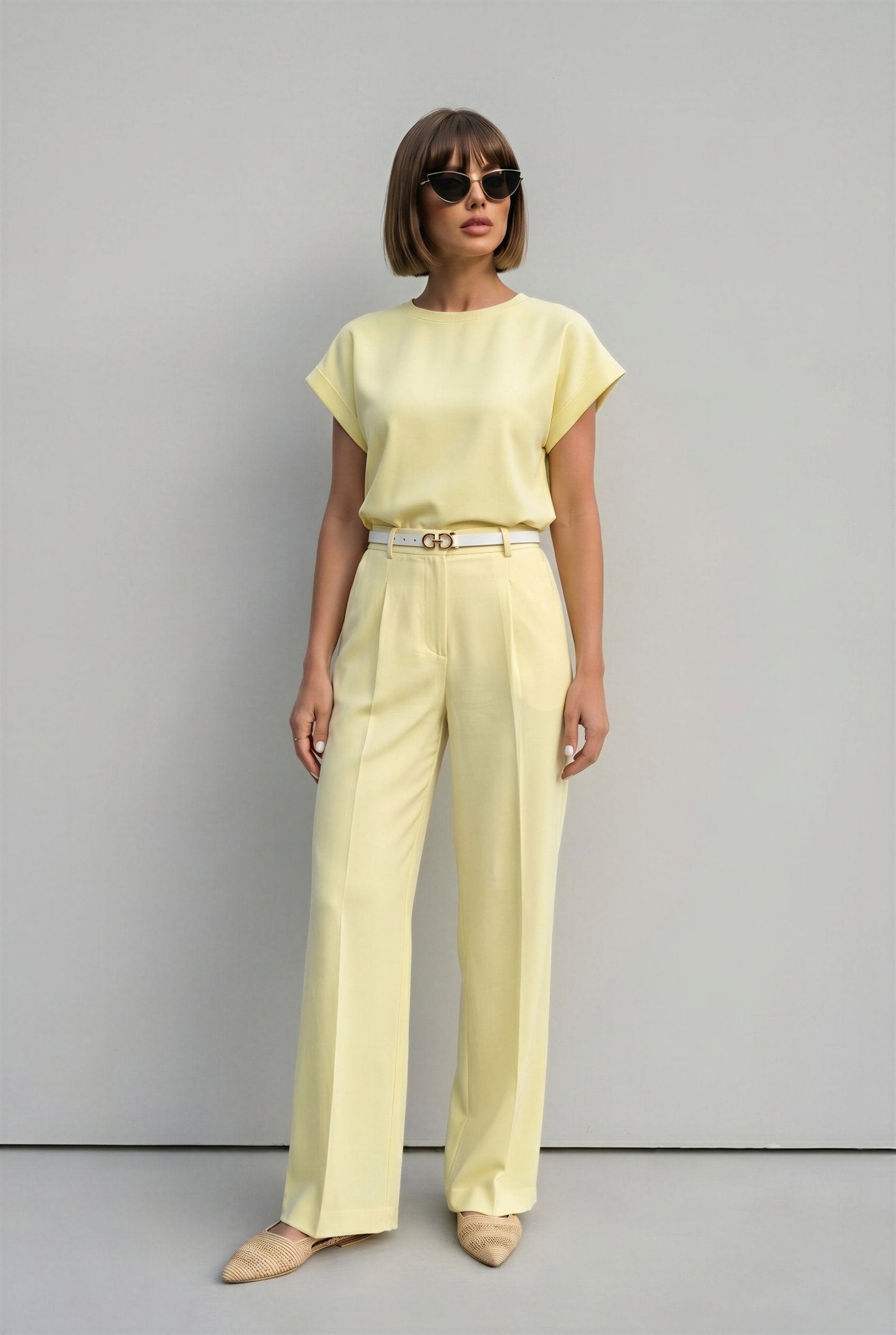 Capri Set in Pastel Yellow Crepe - SIMOVSKA