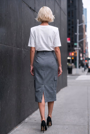 Simovska denim cargo skirt in gray