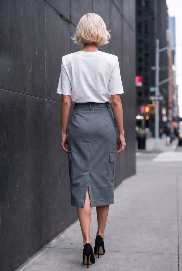Simovska denim cargo skirt in gray