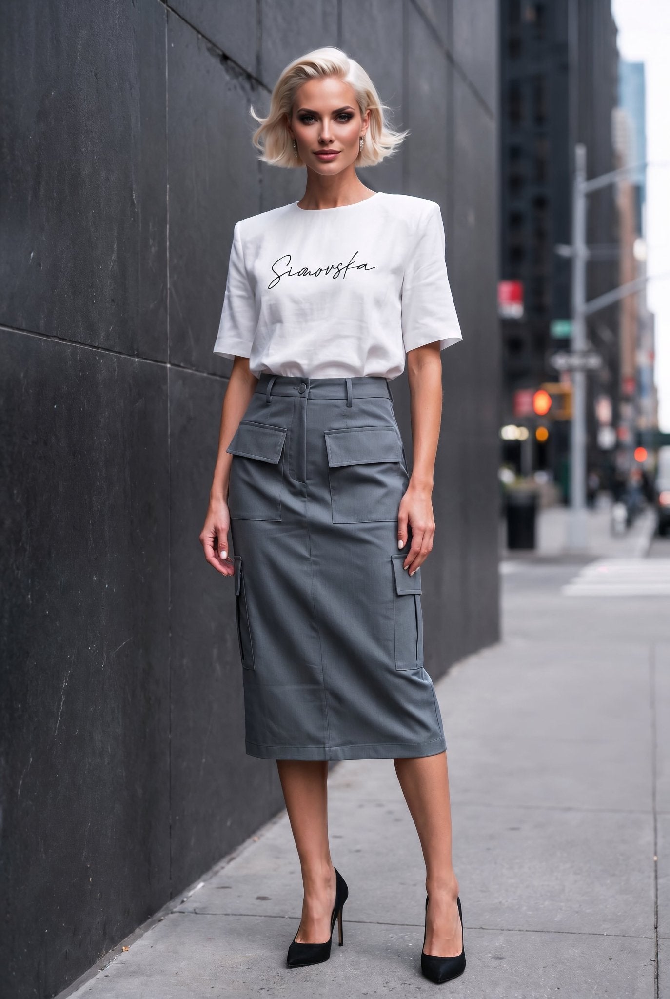 Simovska denim cargo skirt in gray