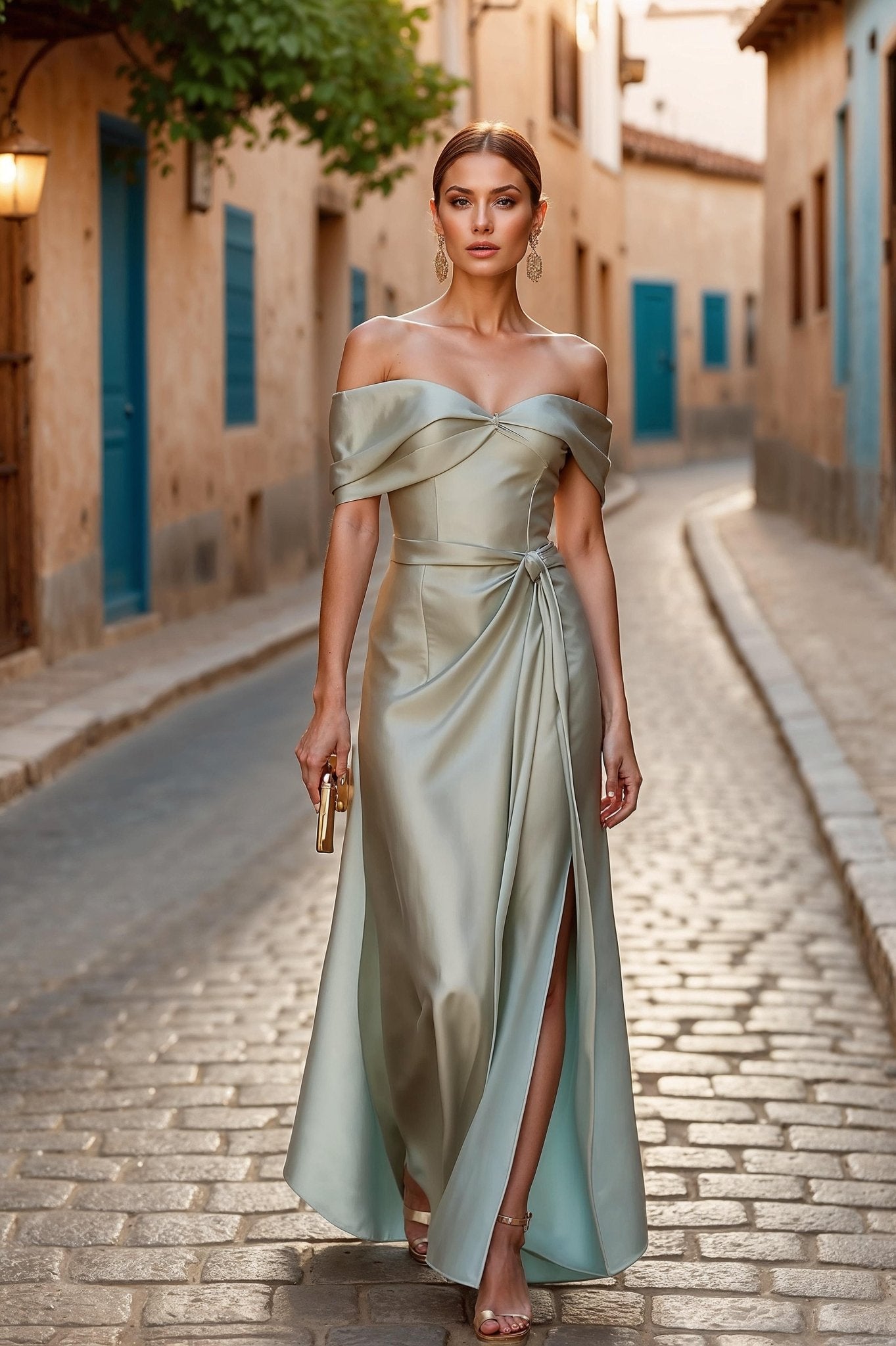 Celeste – Off - Shoulder Satin Evening Gown - SIMOVSKA