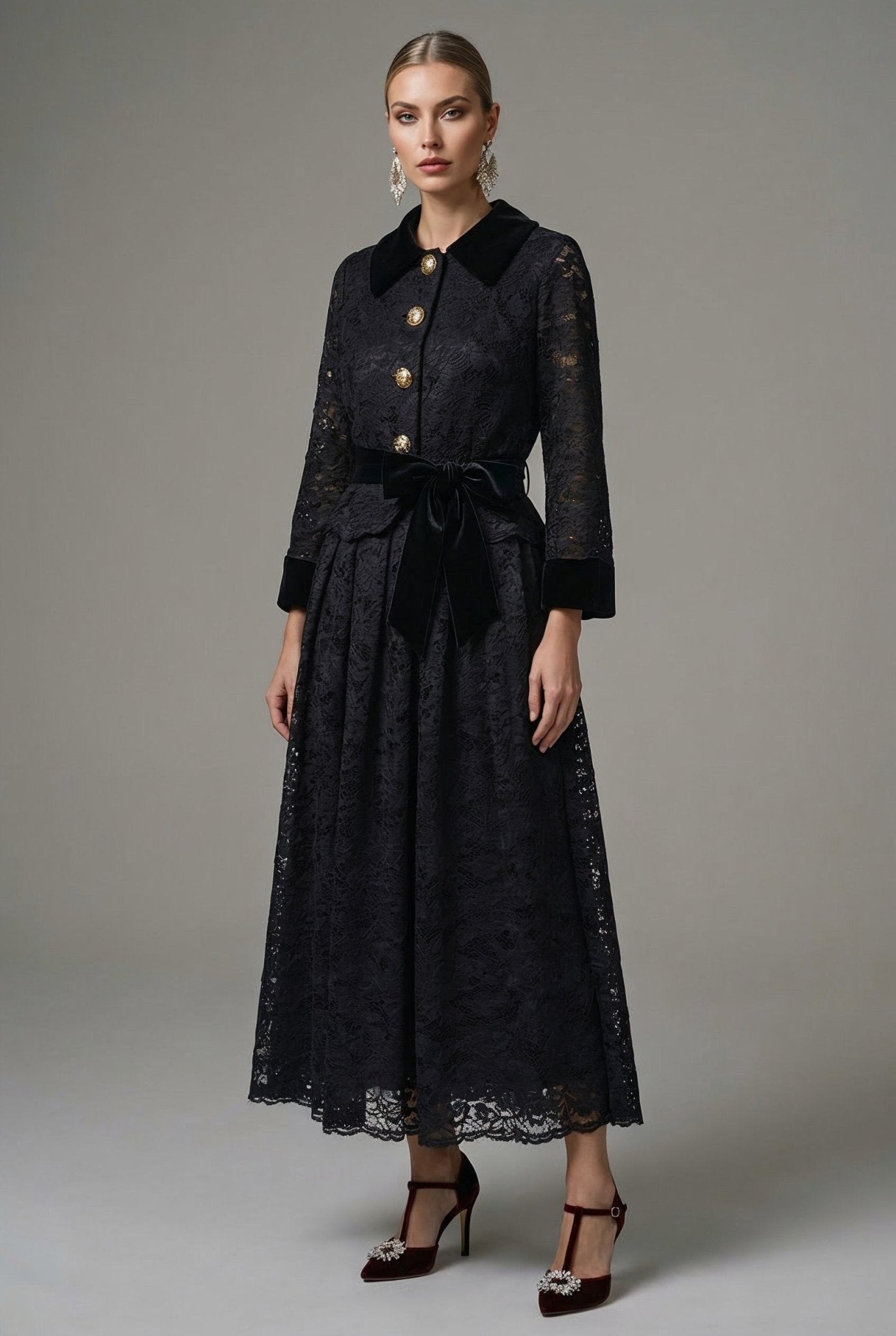 Circe - Black Lace Dress + Lace Jacket Set - SIMOVSKA