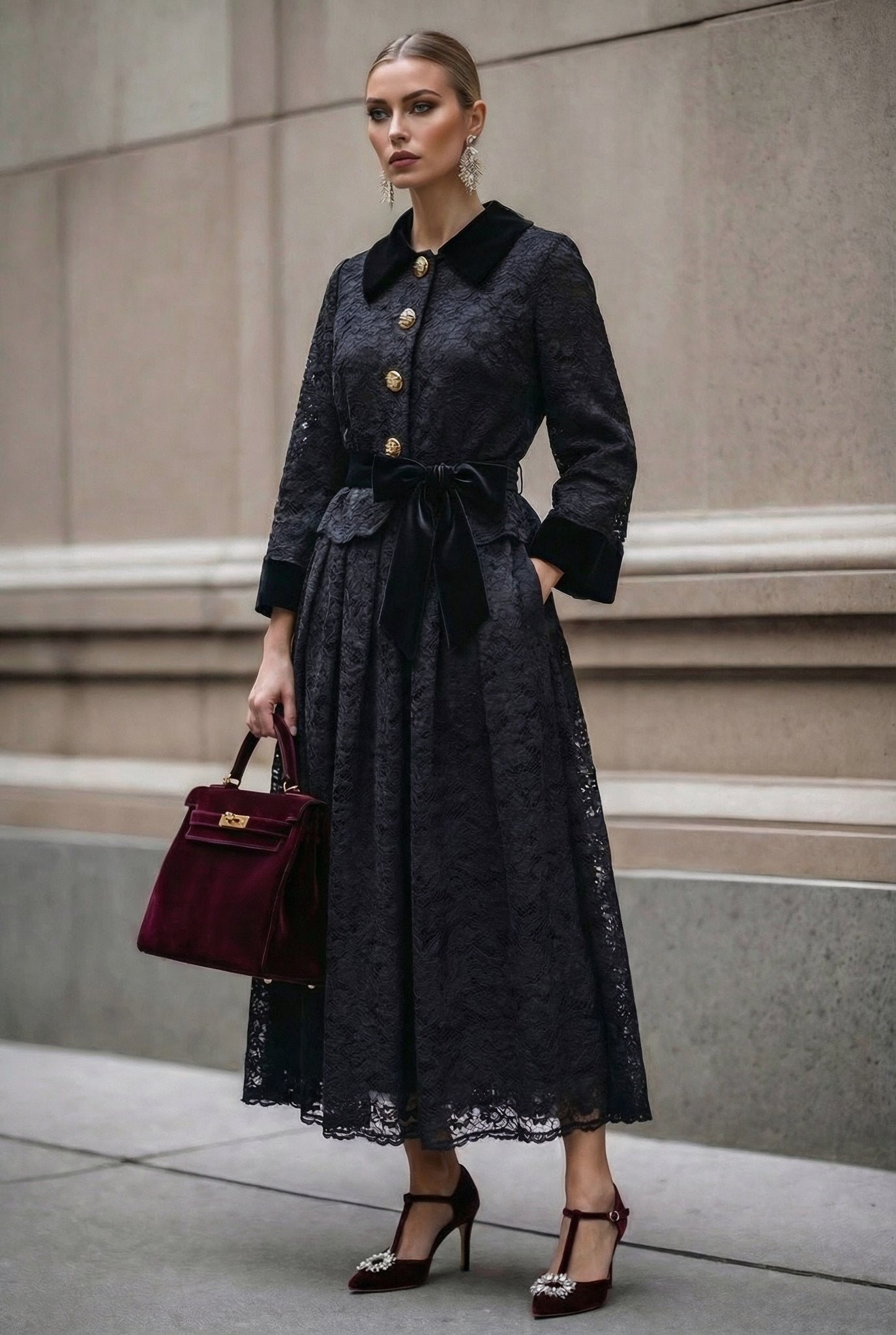 Circe - Black Lace Dress + Lace Jacket Set - SIMOVSKA