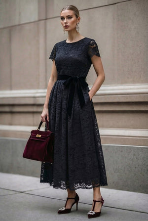 Circe - Black Lace Dress + Lace Jacket Set - SIMOVSKA