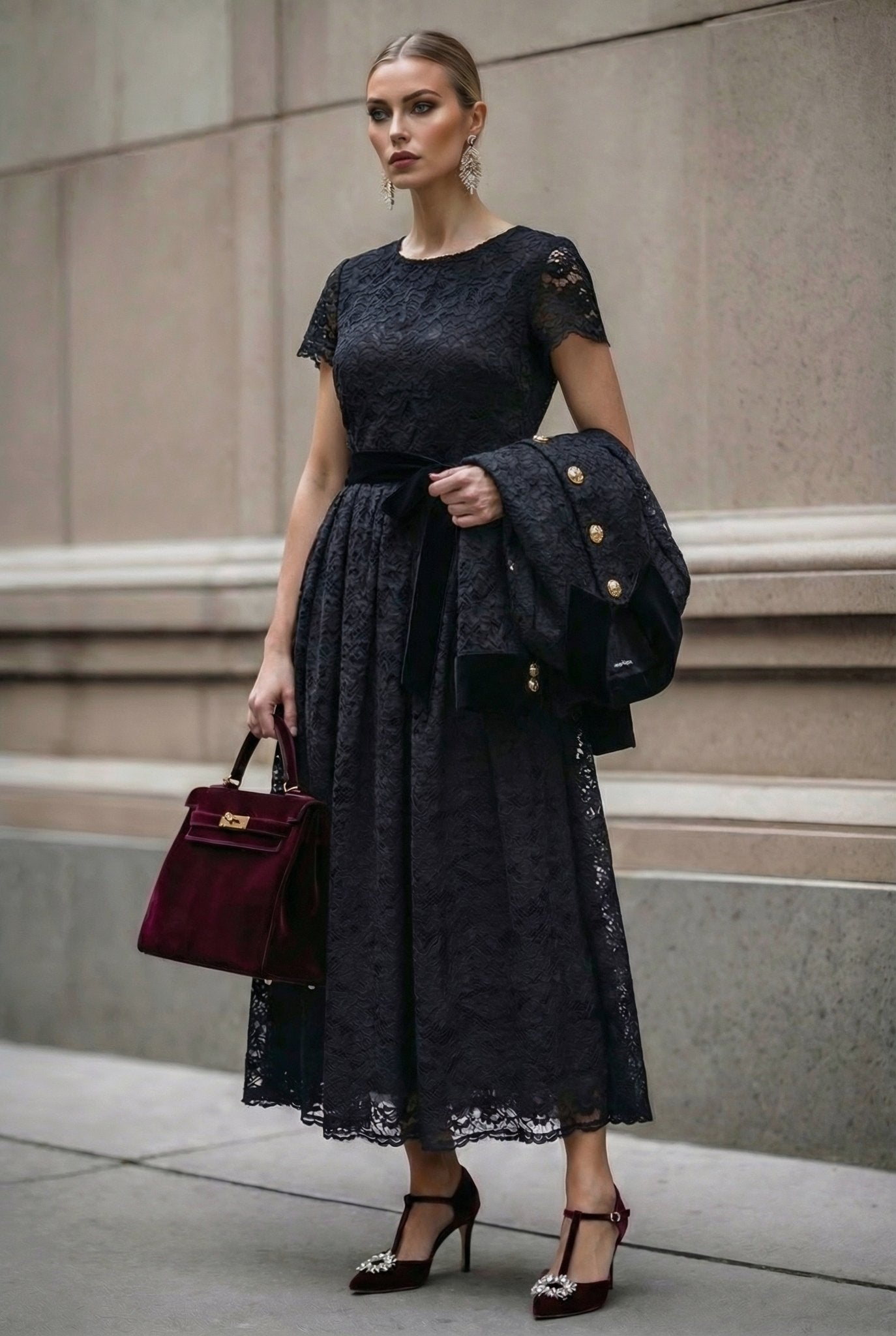 Circe - Black Lace Dress + Lace Jacket Set - SIMOVSKA