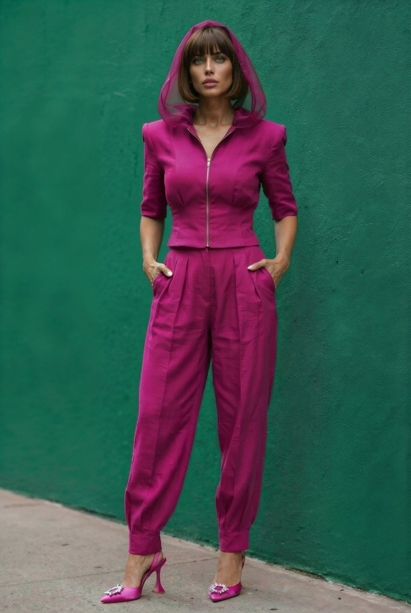 Clarisse Linen Set in Fuchsia - SIMOVSKA