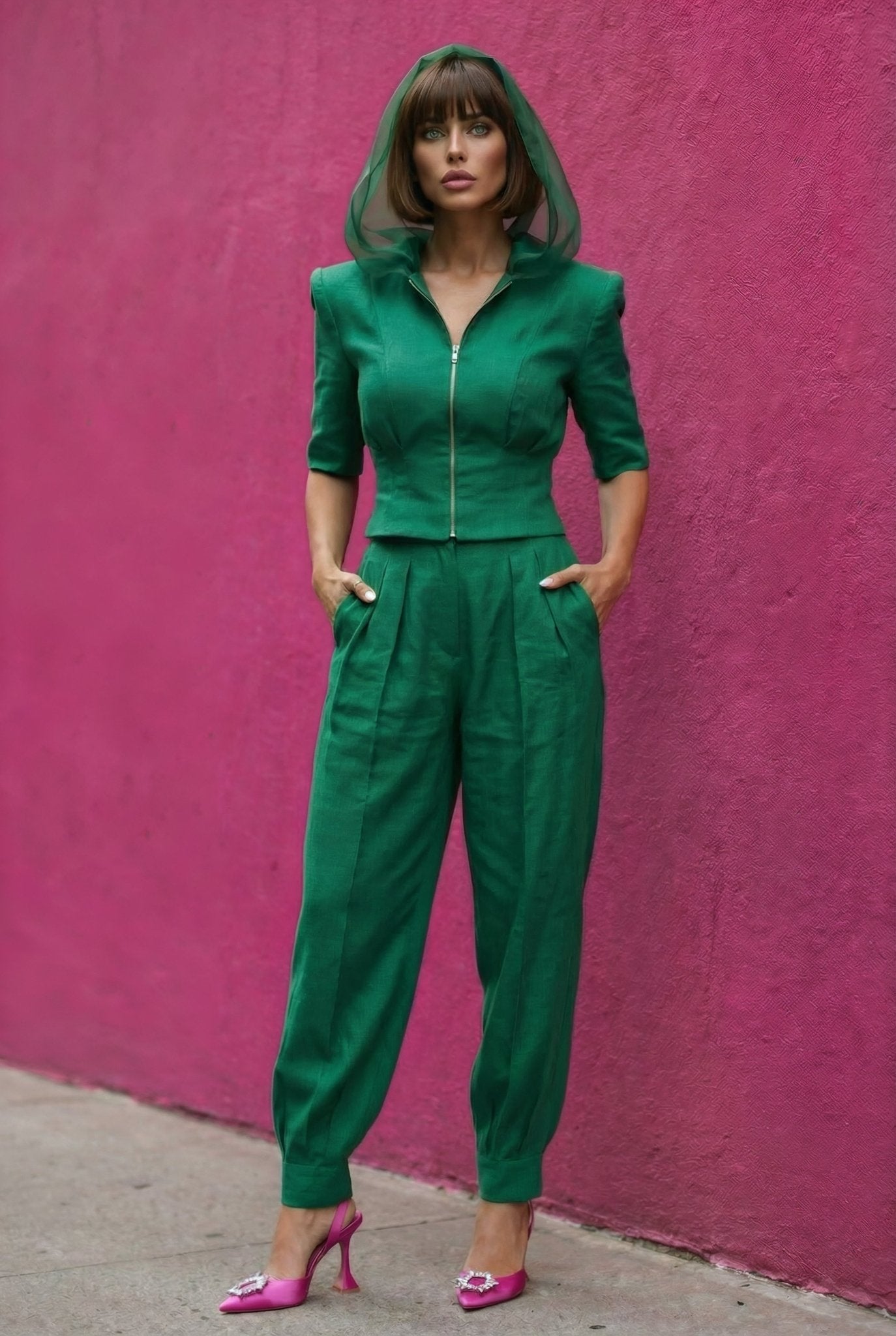 Clarisse Linen Set in Green - SIMOVSKA