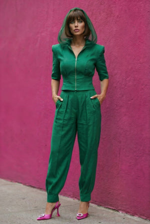 Clarisse Linen Set in Green - SIMOVSKA