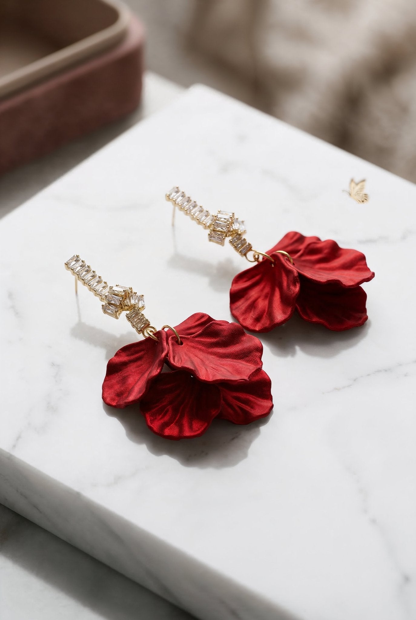 Crimson Petal Crystal Earrings - SIMOVSKA