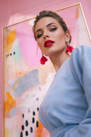 Crimson Petal Crystal Earrings - SIMOVSKA