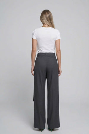 Elara Wrap Pants: lightweight viscose twill wrap - front wide - leg trousers in Charcoal - SIMOVSKA