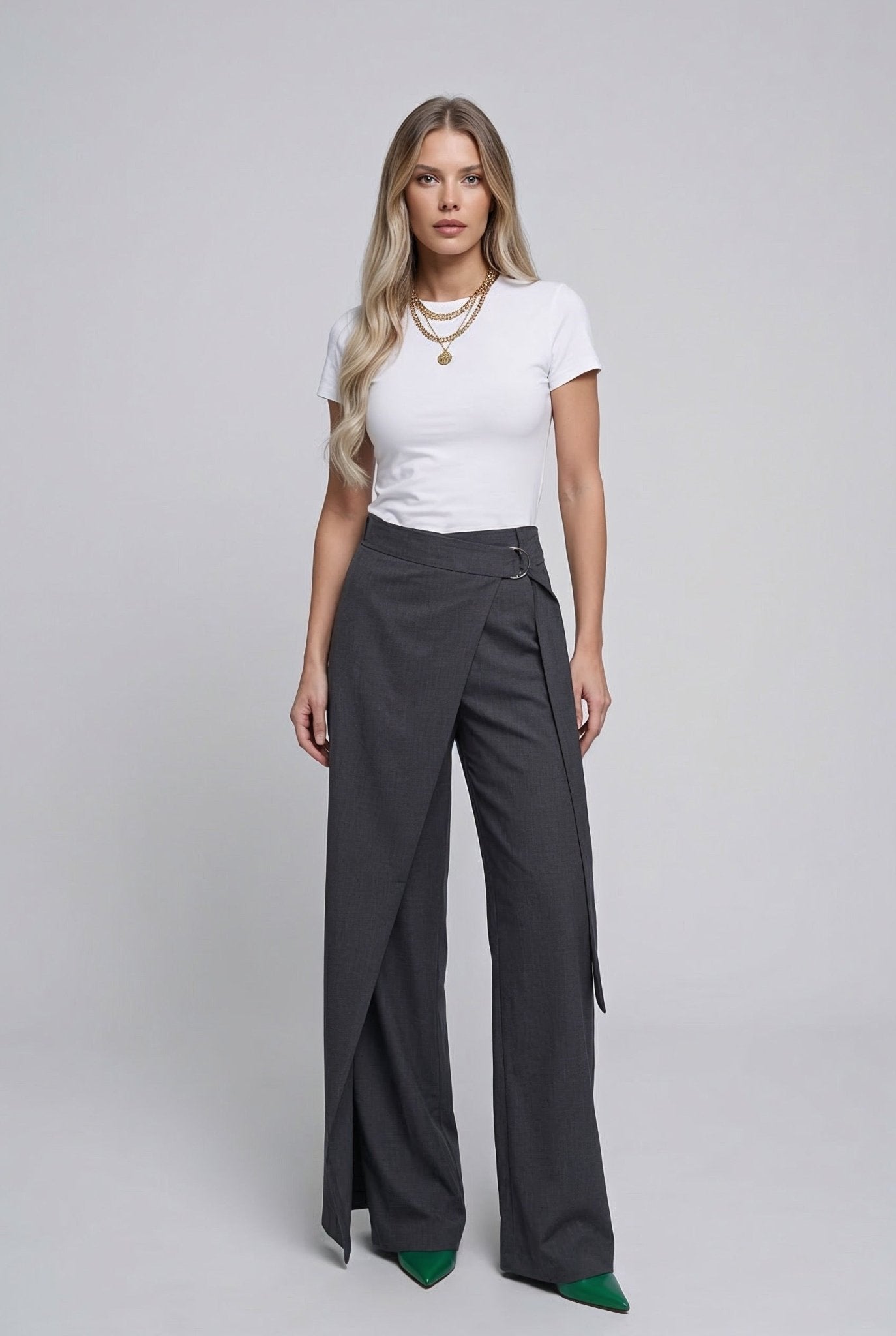Elara Wrap Pants: lightweight viscose twill wrap-front wide-leg