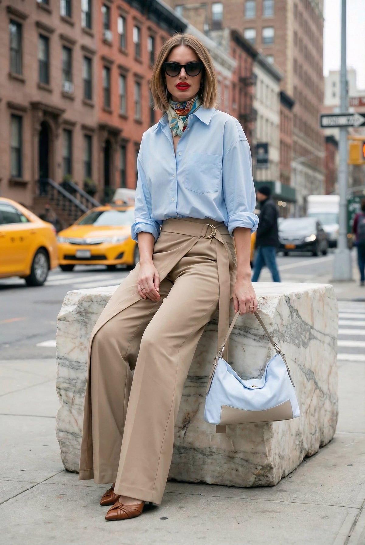 Elara Wrap Pants: lightweight viscose twill wrap - front wide - leg trousers in Macchiato - SIMOVSKA