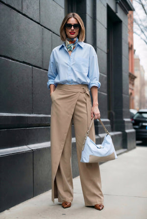 Elara Wrap Pants: lightweight viscose twill wrap - front wide - leg trousers in Macchiato - SIMOVSKA