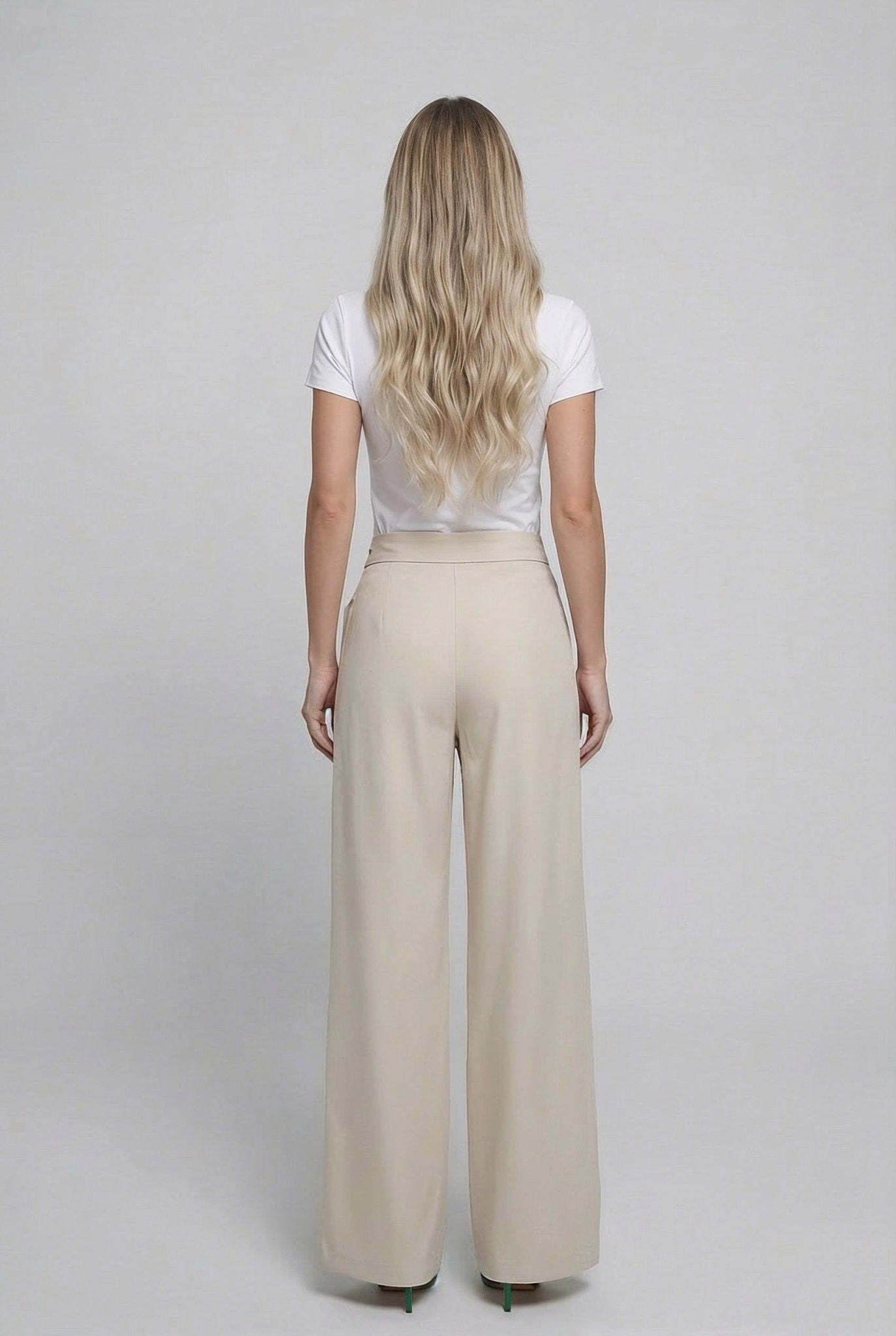 Elara Wrap Pants: lightweight viscose twill wrap - front wide - leg trousers in Sand - SIMOVSKA