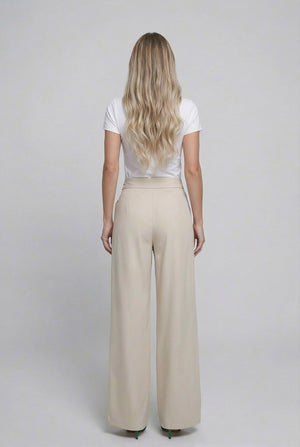 Elara Wrap Pants: lightweight viscose twill wrap - front wide - leg trousers in Sand - SIMOVSKA