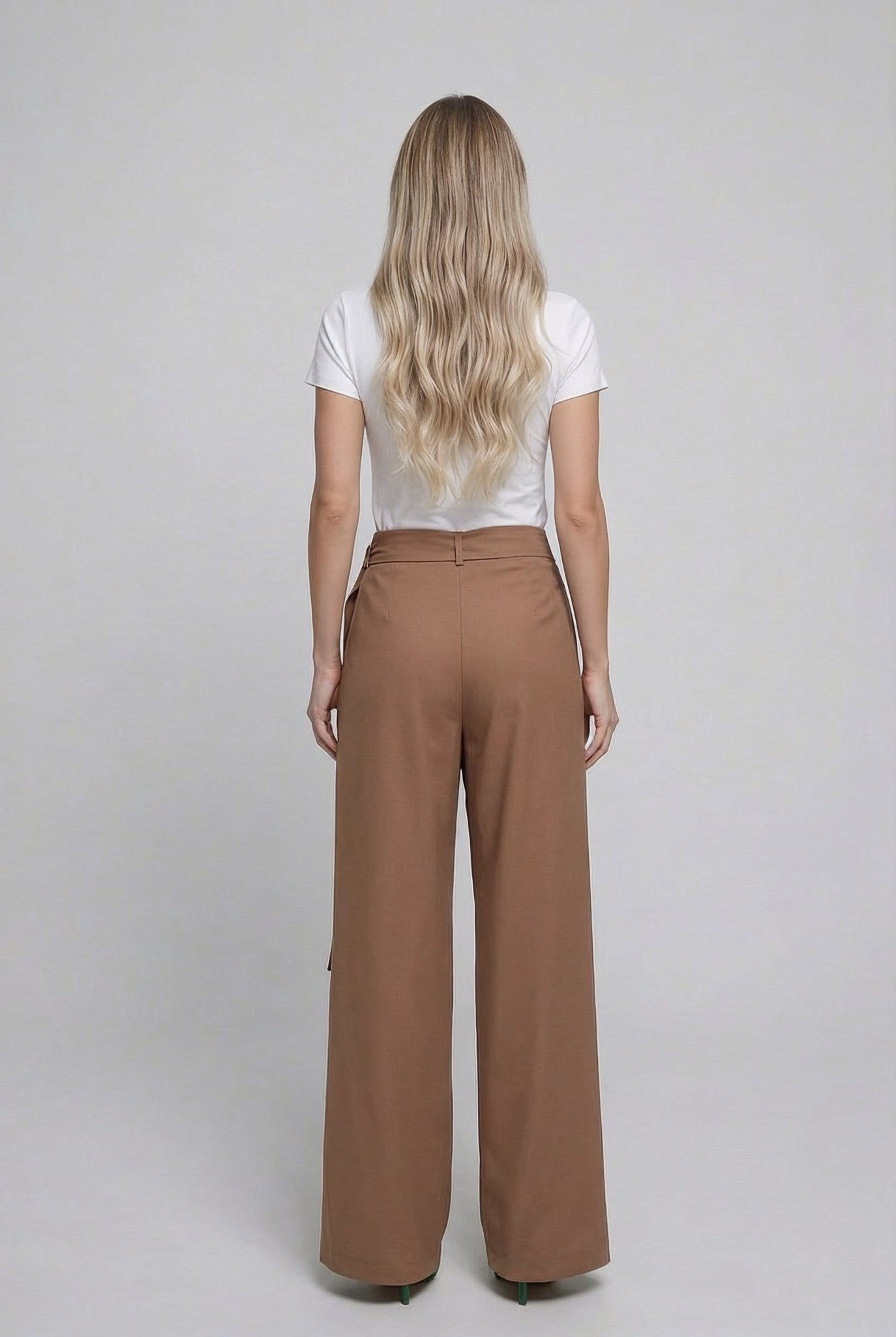 Elara Wrap Pants: lightweight viscose twill wrap - front wide - leg trousers in Tobacco - SIMOVSKA