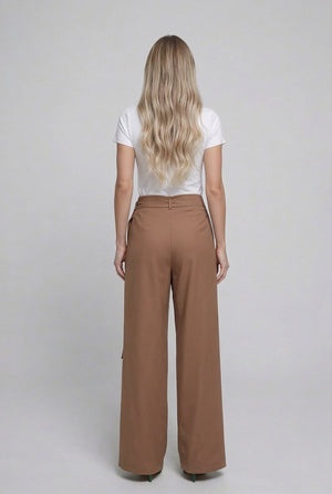 Elara Wrap Pants: lightweight viscose twill wrap - front wide - leg trousers in Tobacco - SIMOVSKA