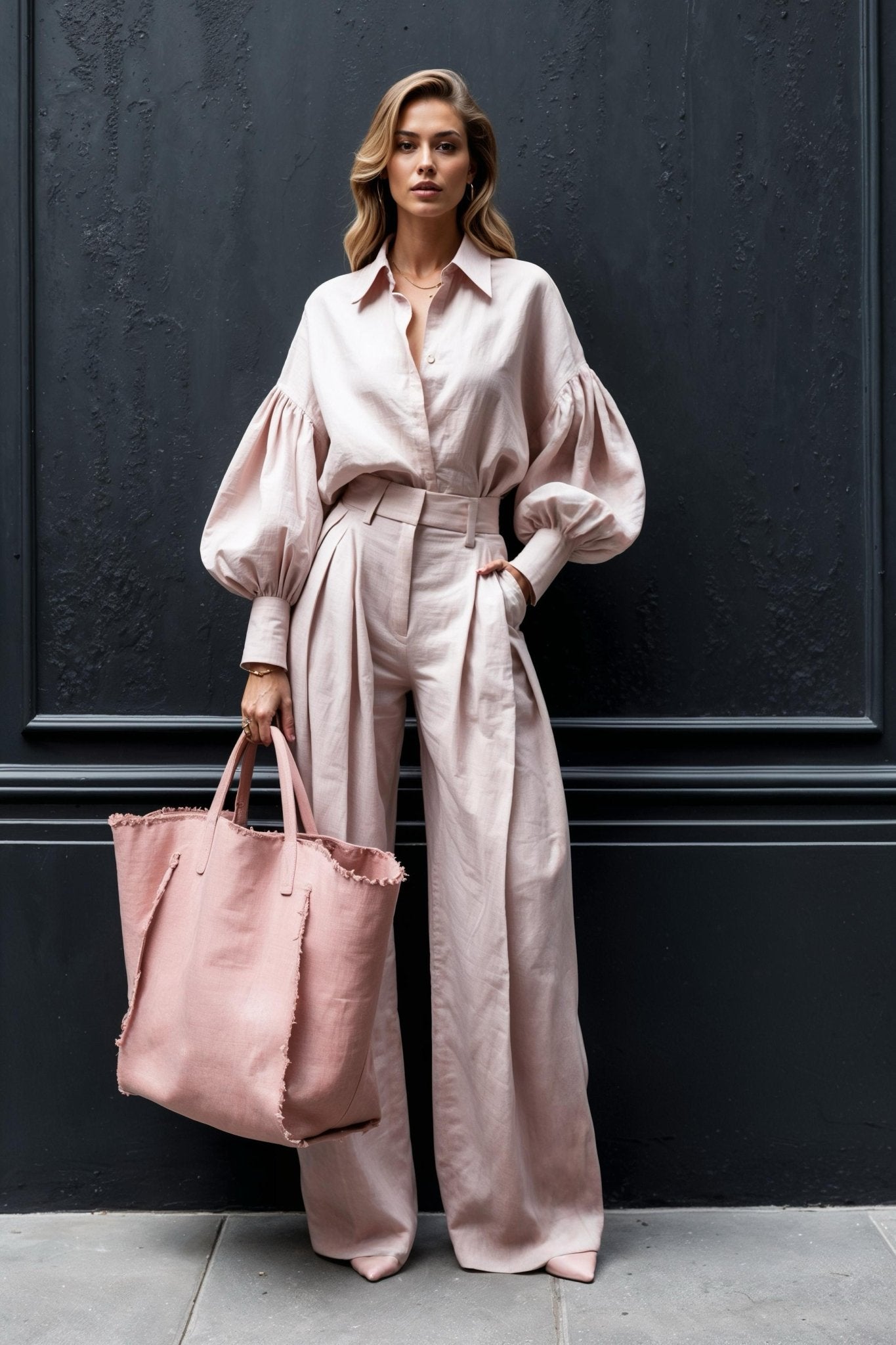 Empire Linen Set in Blush Ivory - SIMOVSKA