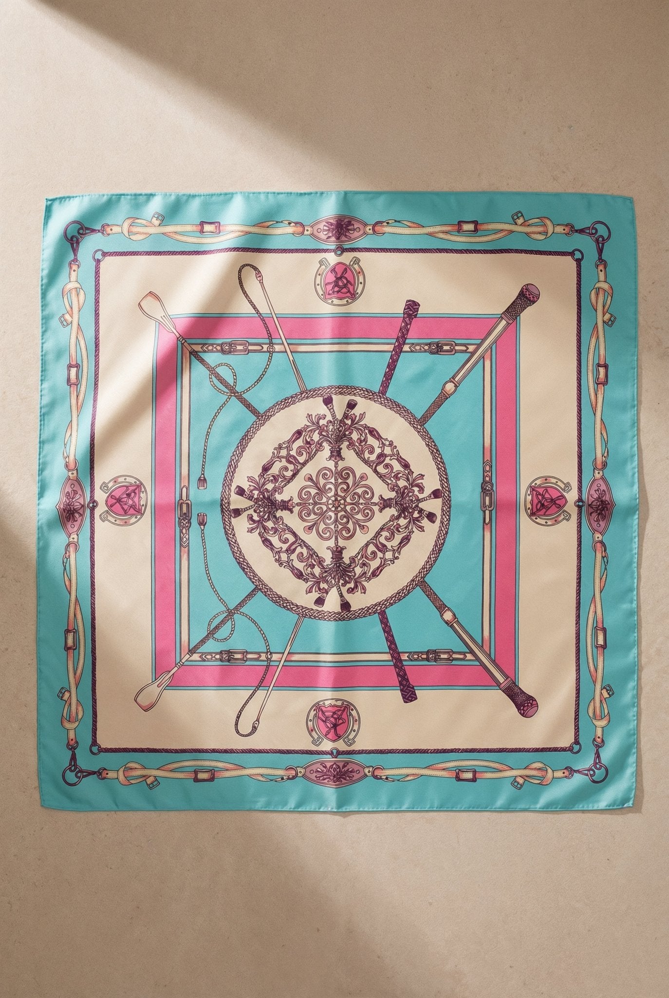 Equestrian Heritage Scarf – Turquoise & Pink - SIMOVSKA