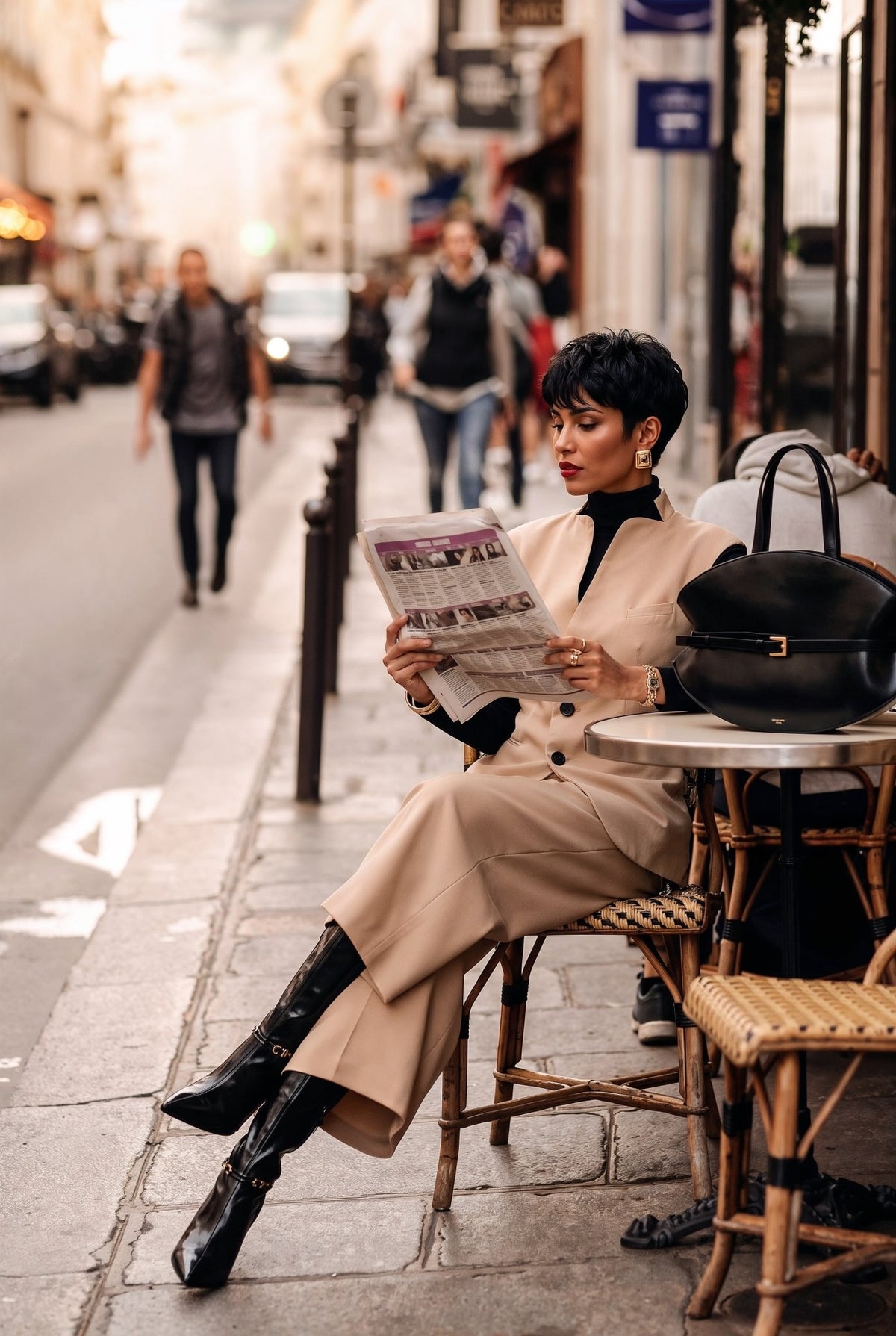 Giulia set : cotton & elastic Punto di Milano set with caped sleeves in beige - SIMOVSKA