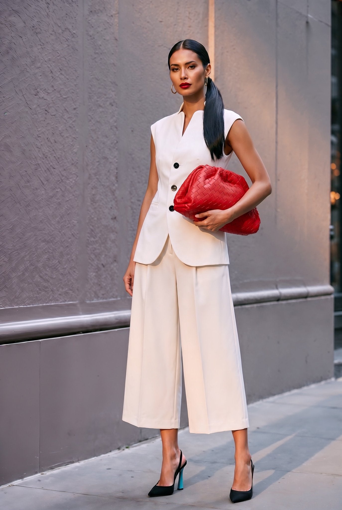 Giulia set : cotton & elastic Punto di Milano set with caped sleeves in off white - SIMOVSKA
