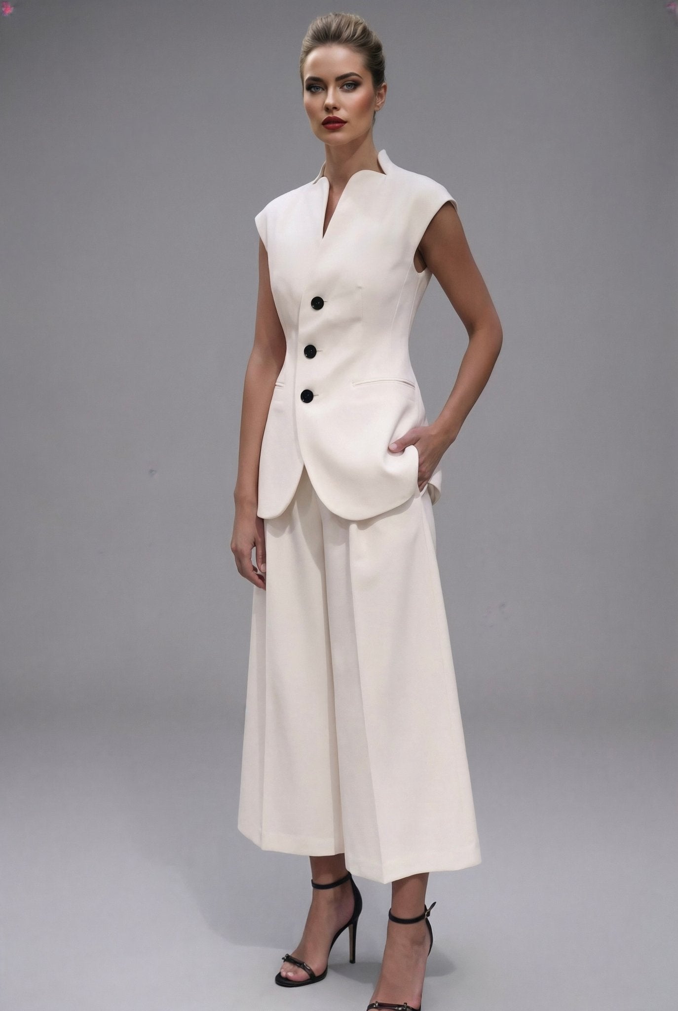 Giulia set : cotton & elastic Punto di Milano set with caped sleeves in off white - SIMOVSKA