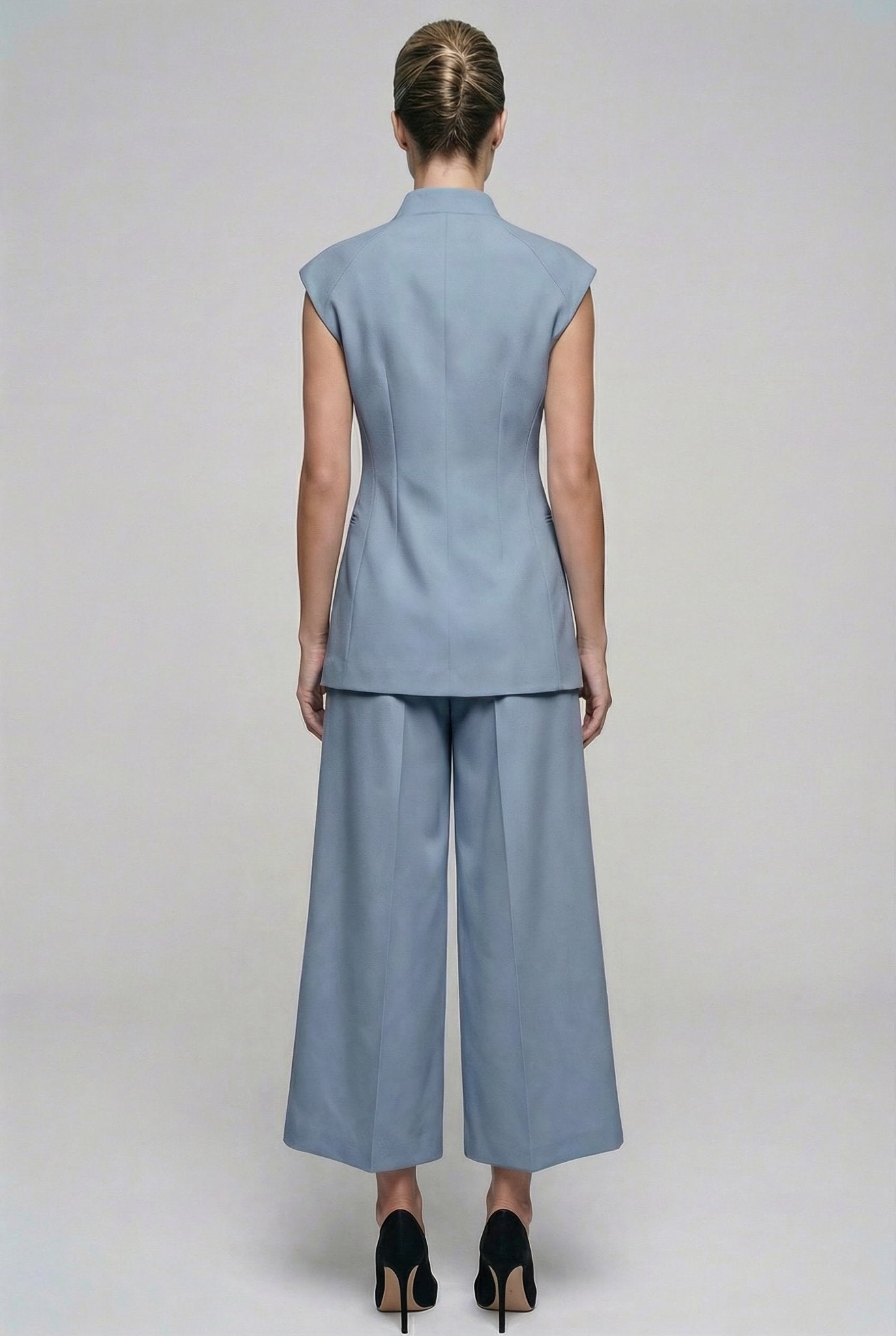 Giulia set : cotton & elastic Punto di Milano set with caped sleeves in powder blue - SIMOVSKA