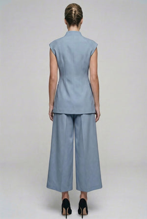 Giulia set : cotton & elastic Punto di Milano set with caped sleeves in powder blue - SIMOVSKA