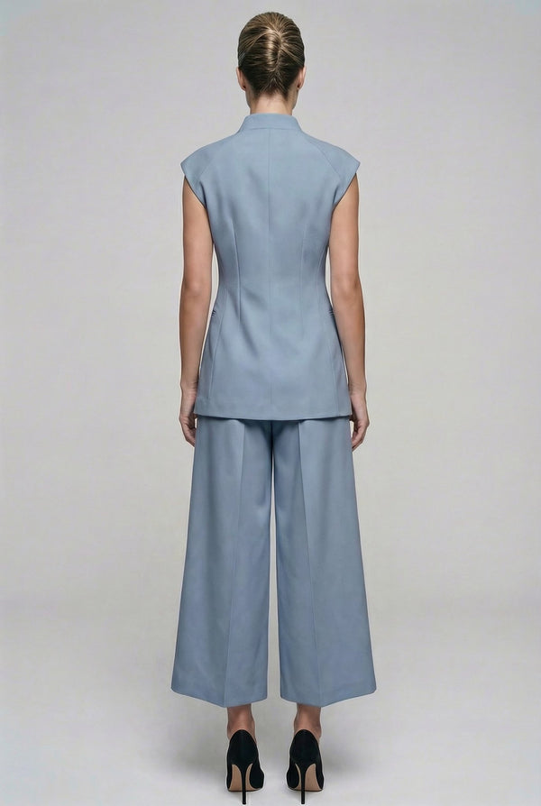 Giulia set : cotton & elastic Punto di Milano set with caped sleeves in powder blue - SIMOVSKA